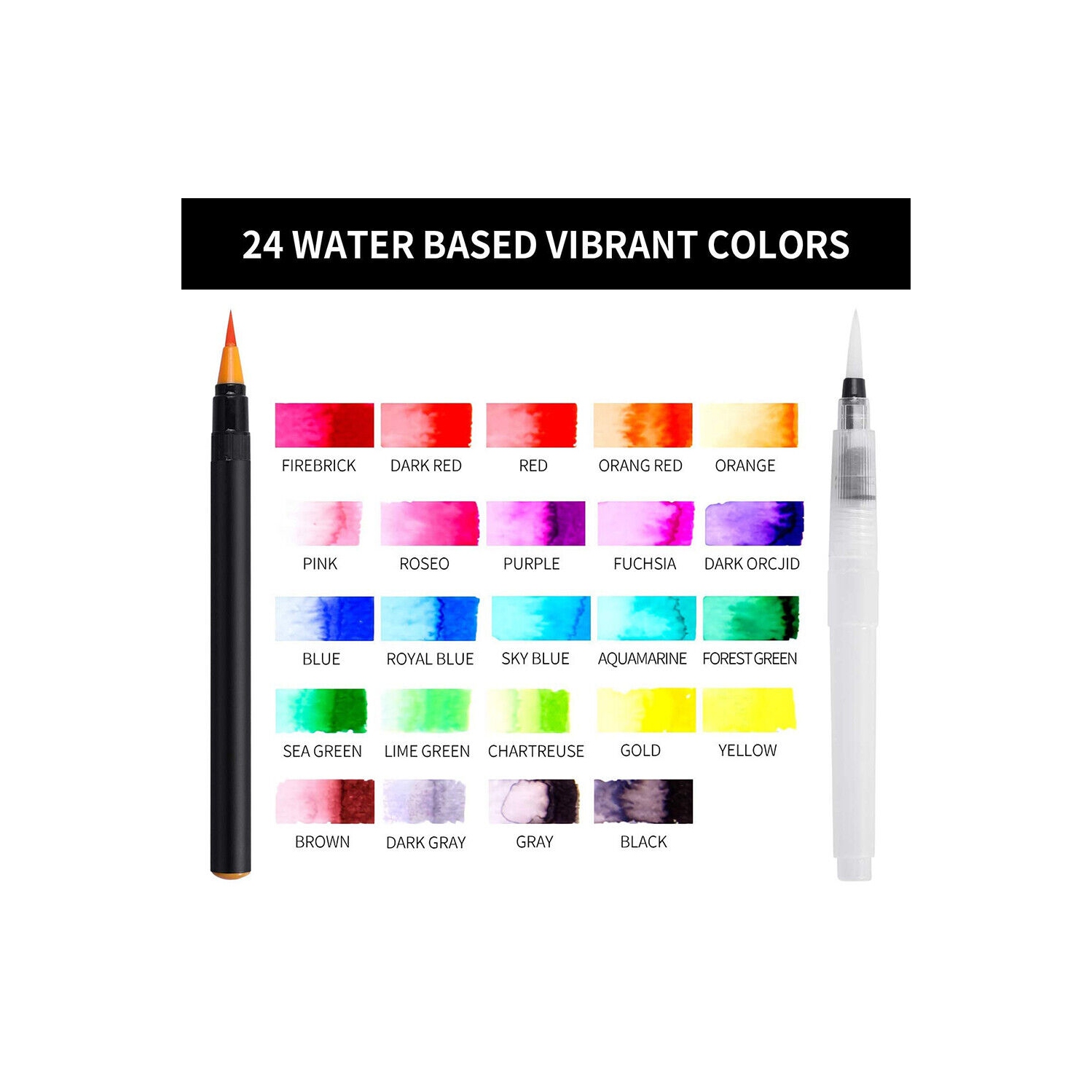 24 Colors Watercolor Brush Pens Nontoxic for Drawing Calligraphy Coloring, CA