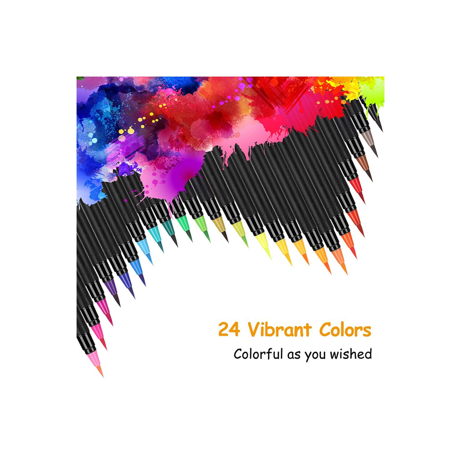 24 Colors Watercolor Brush Pens Nontoxic for Drawing Calligraphy Coloring, CA