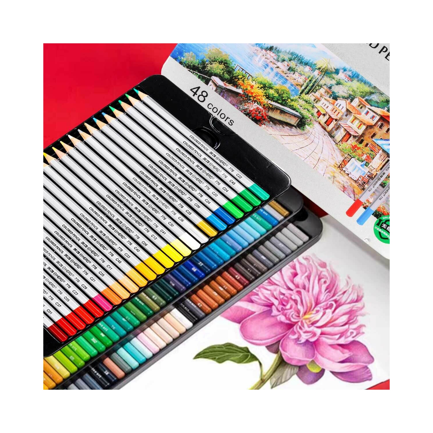 Professional Colored Pencils Set of 48 Color for Drawing Art, Sketching, Shading