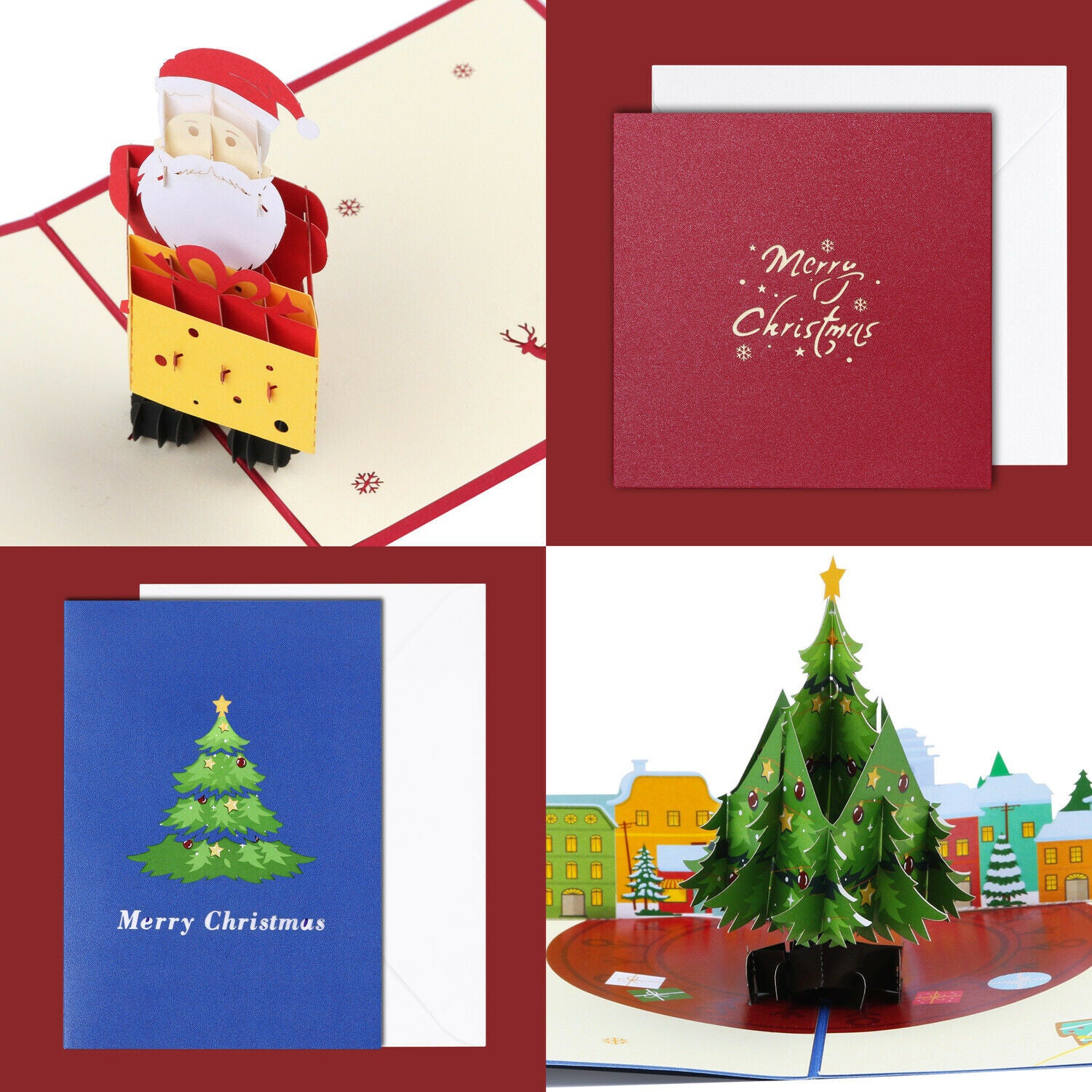 Hand Made Exquisite 3D Christmas Pop Up Cards with Envelopes, 2Pcs (Navy + Red)