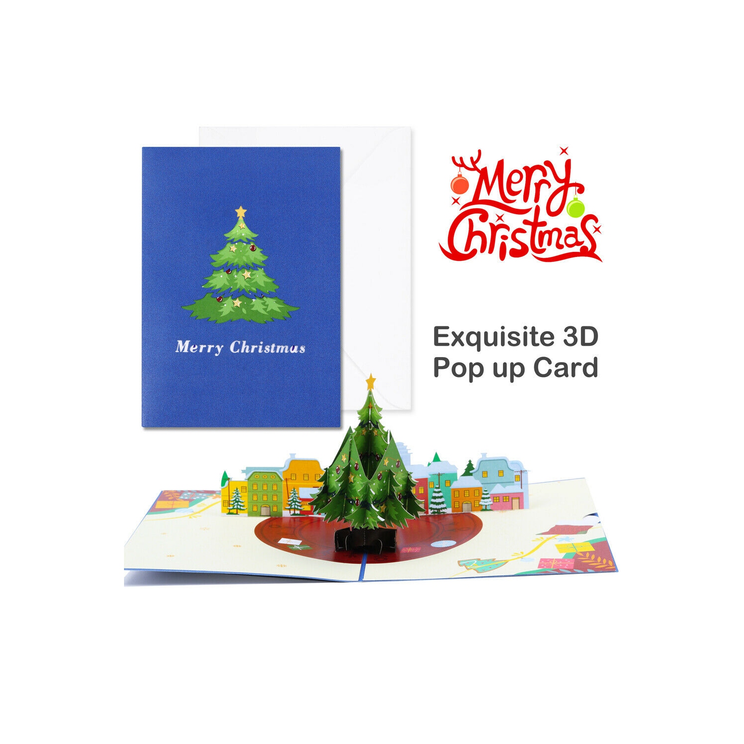 Hand Made Exquisite 3D Christmas Pop Up Cards with Envelopes, 2Pcs