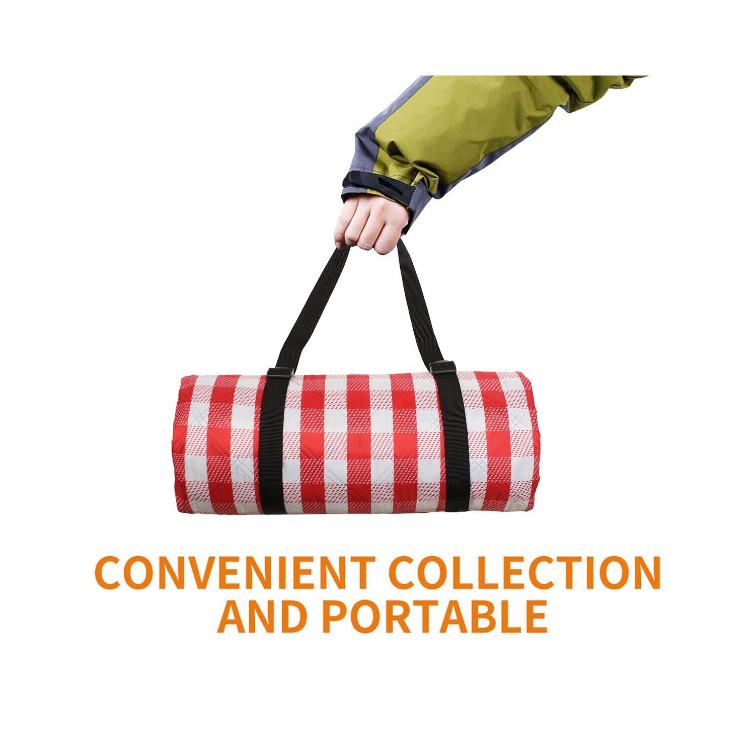 Portable Extra Large Picnic & Outdoor Blanket, Red and White Checkered, 79 x59in
