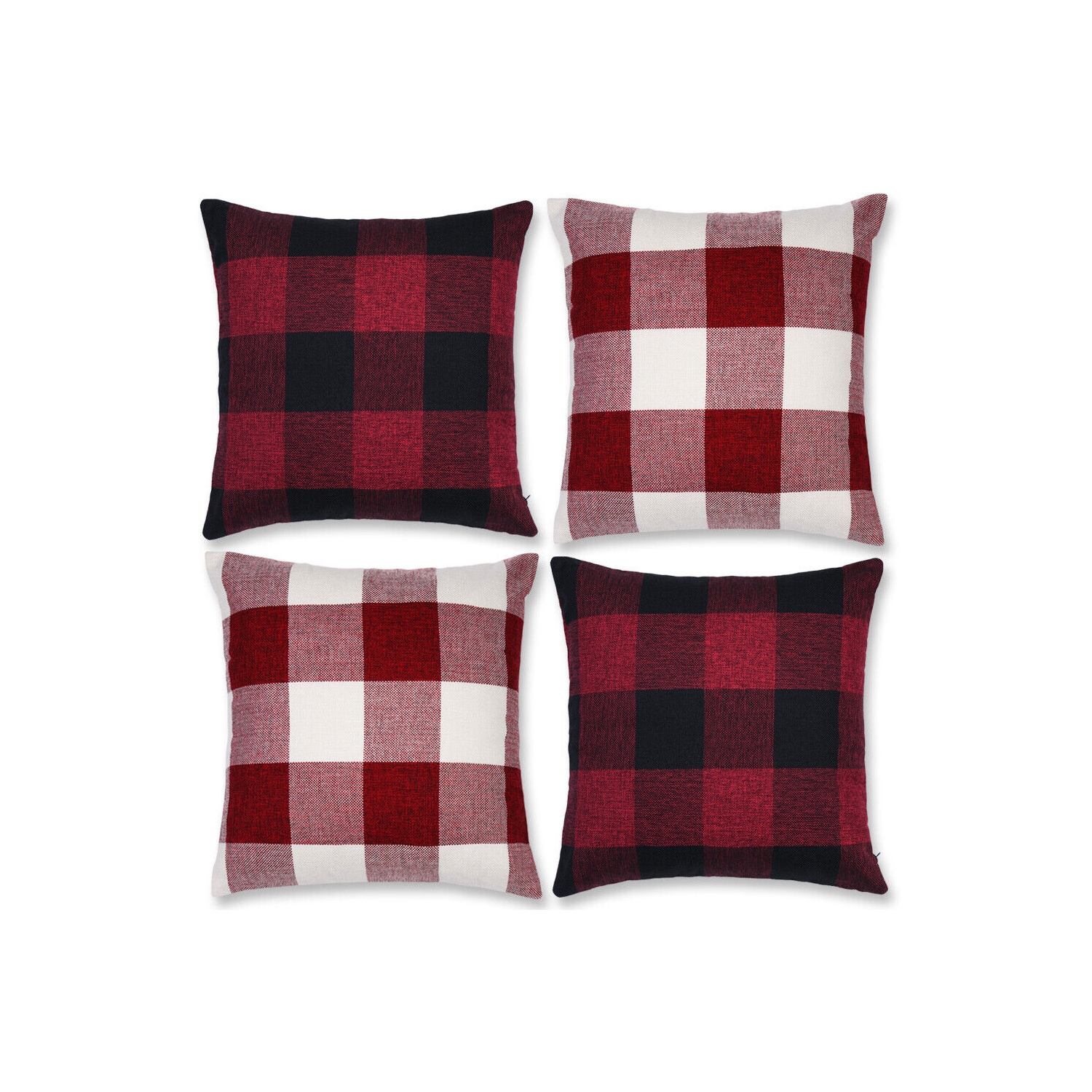 Set of 2 Christmas Check Plaid Throw Pillow Covers for Farmhouse Home Decor CA