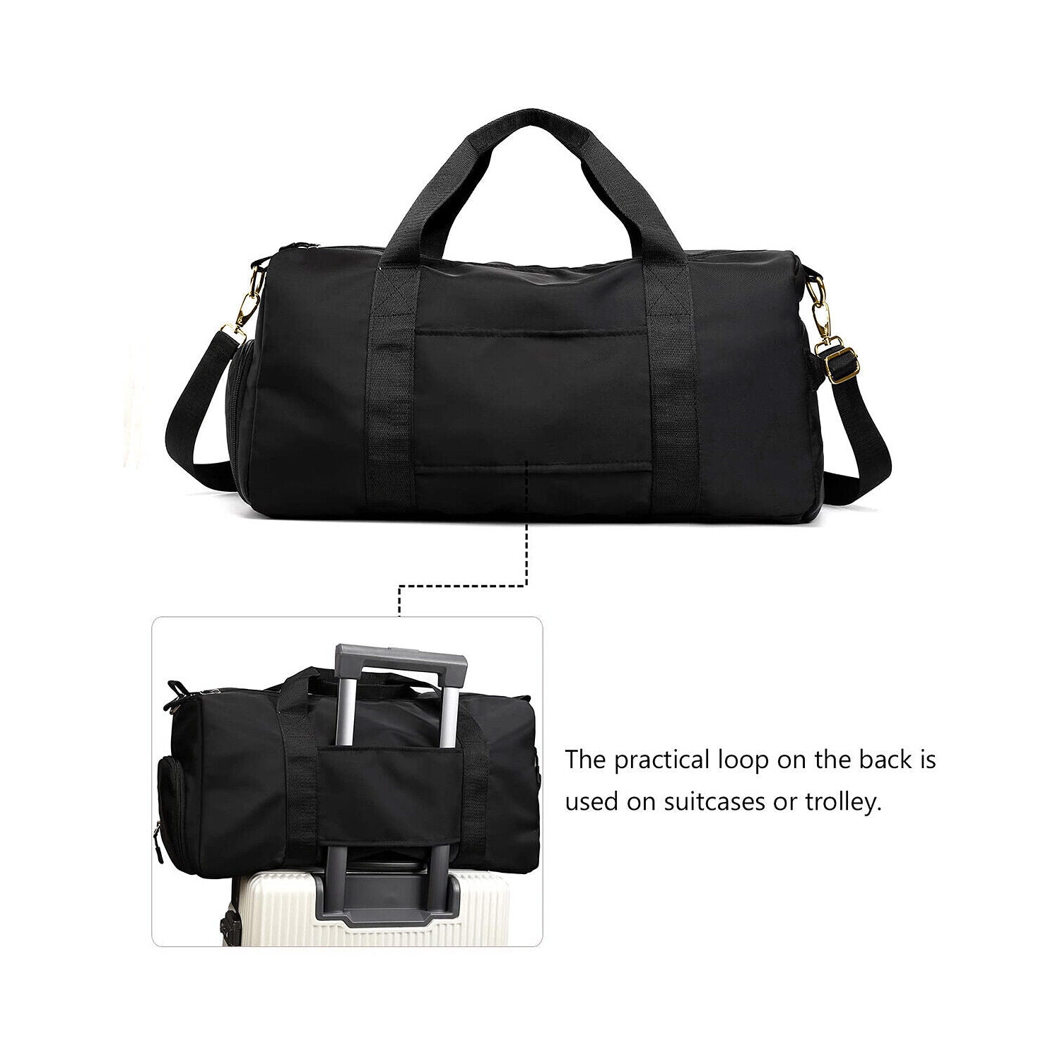 Lightweight Gym Sports Duffel Bag with Shoes Compartment & Wet Pocket, 34L Black