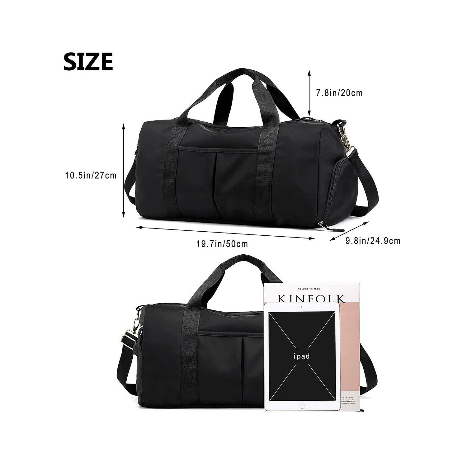 Lightweight Gym Sports Duffel Bag with Shoes Compartment & Wet Pocket, 34L Black