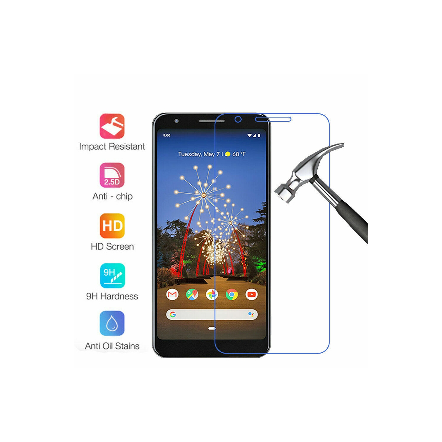 [PAQUET de 2] Protecteur d’écran en verre trempé pour Pixel 3 de Google - compatible avec les étuis