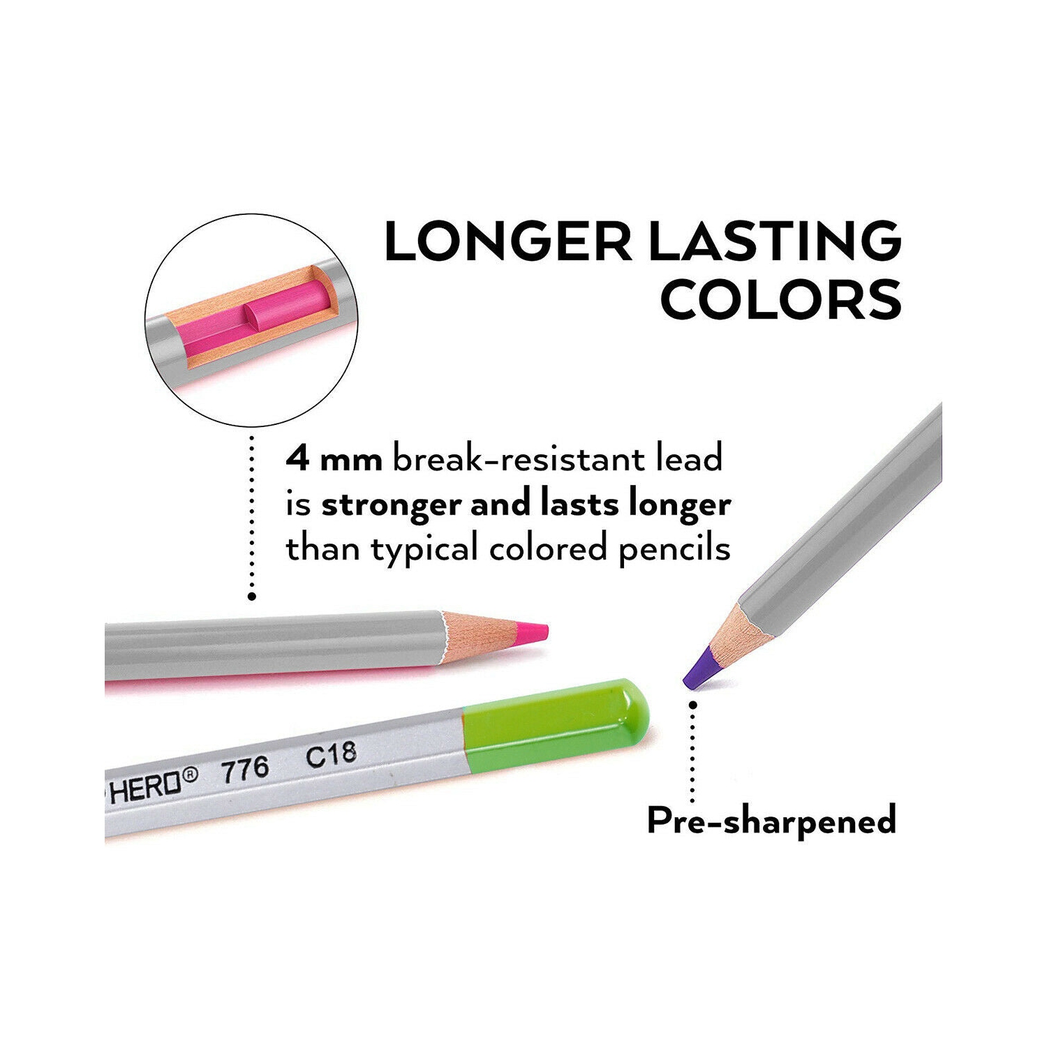 Professional Colored Pencils Set of 48 Color for Drawing Art, Sketching, Shading