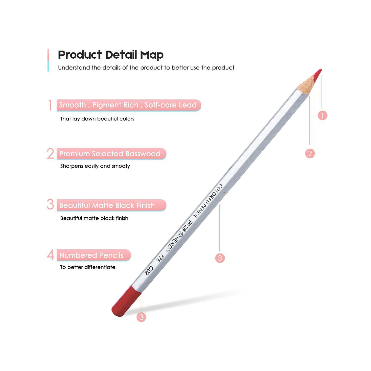 Professional Colored Pencils Set of 48 Color for Drawing Art, Sketching, Shading