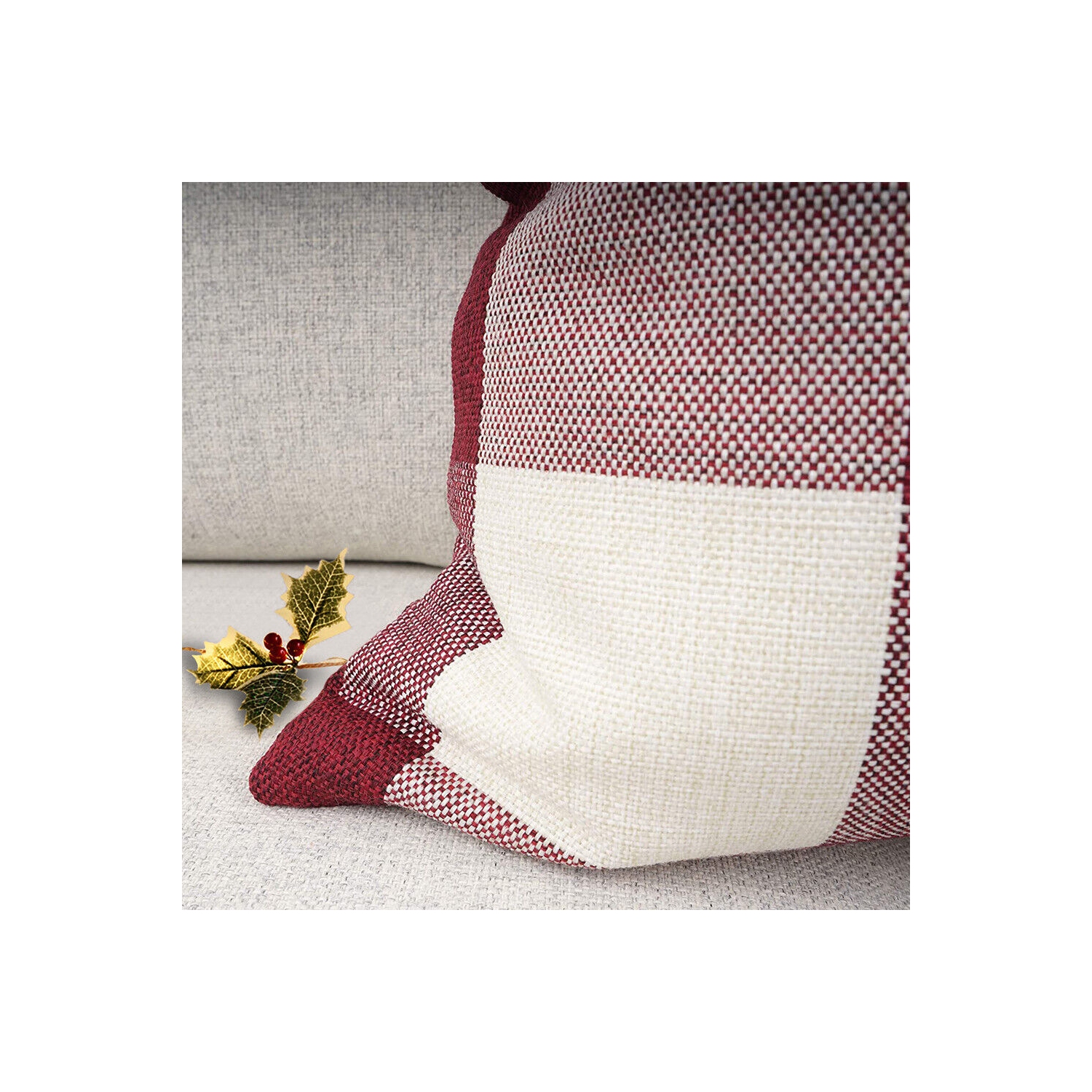 Set of 2 Christmas Check Plaid Throw Pillow Covers for Farmhouse Home Decor CA