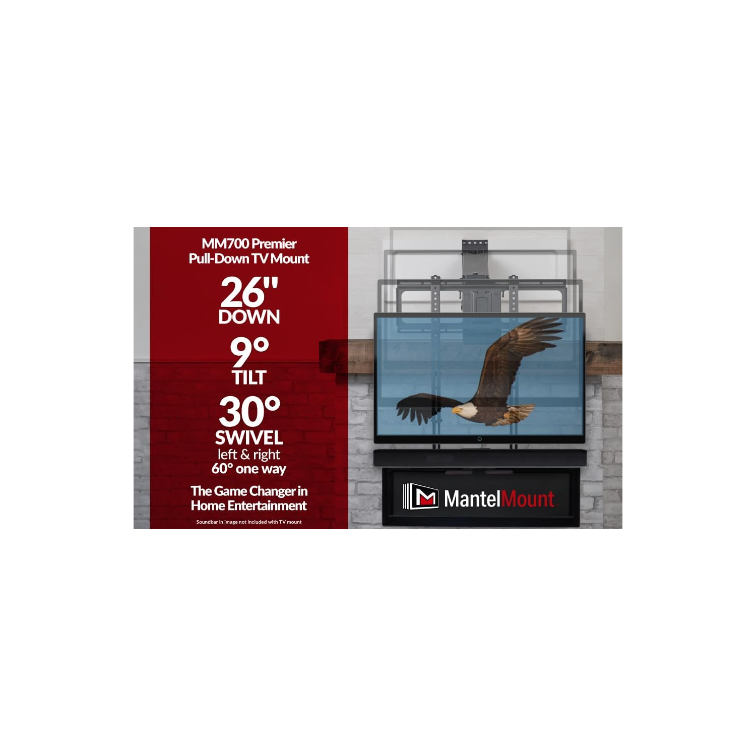 MantelMount MM700 Premier Series Above Fireplace Pull Down TV Mount for 45"-90" TVs Over Mantel