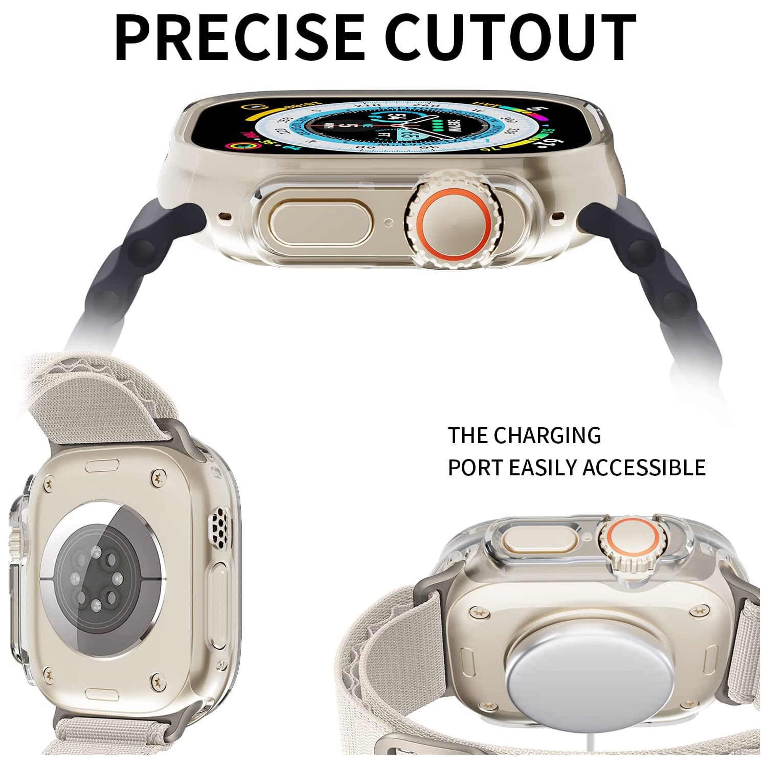 Full Protective Rugged Case Cover & Tempered Glass Screen Protector for Apple Watch iWatch Ultra, 49mm, Clear