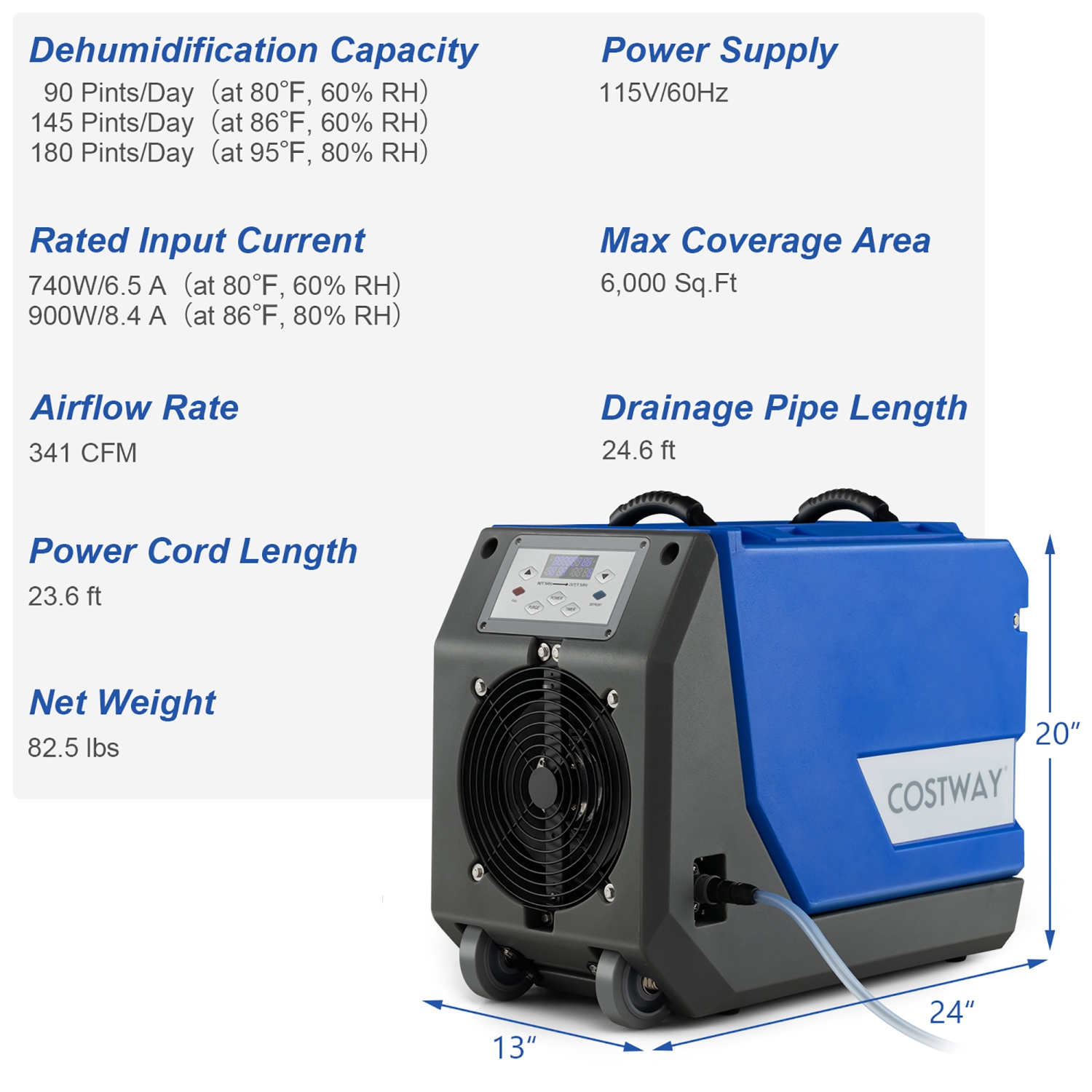 Costway 180 PPD Commercial Dehumidifier Industrial Dehumidifier with Pump & Drain Hose