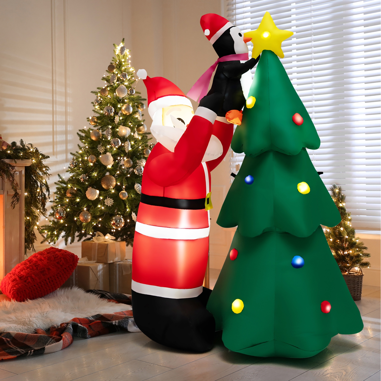 Costway 6 FT Inflatable Christmas Tree & Santa Claus w/ LEDs & Air Blower