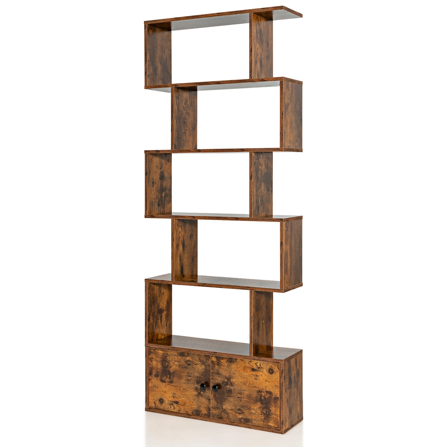 Costway 1 PC Bookshelf w/Cabinet 6-Tier S-Shaped Bookcase Storage Rack