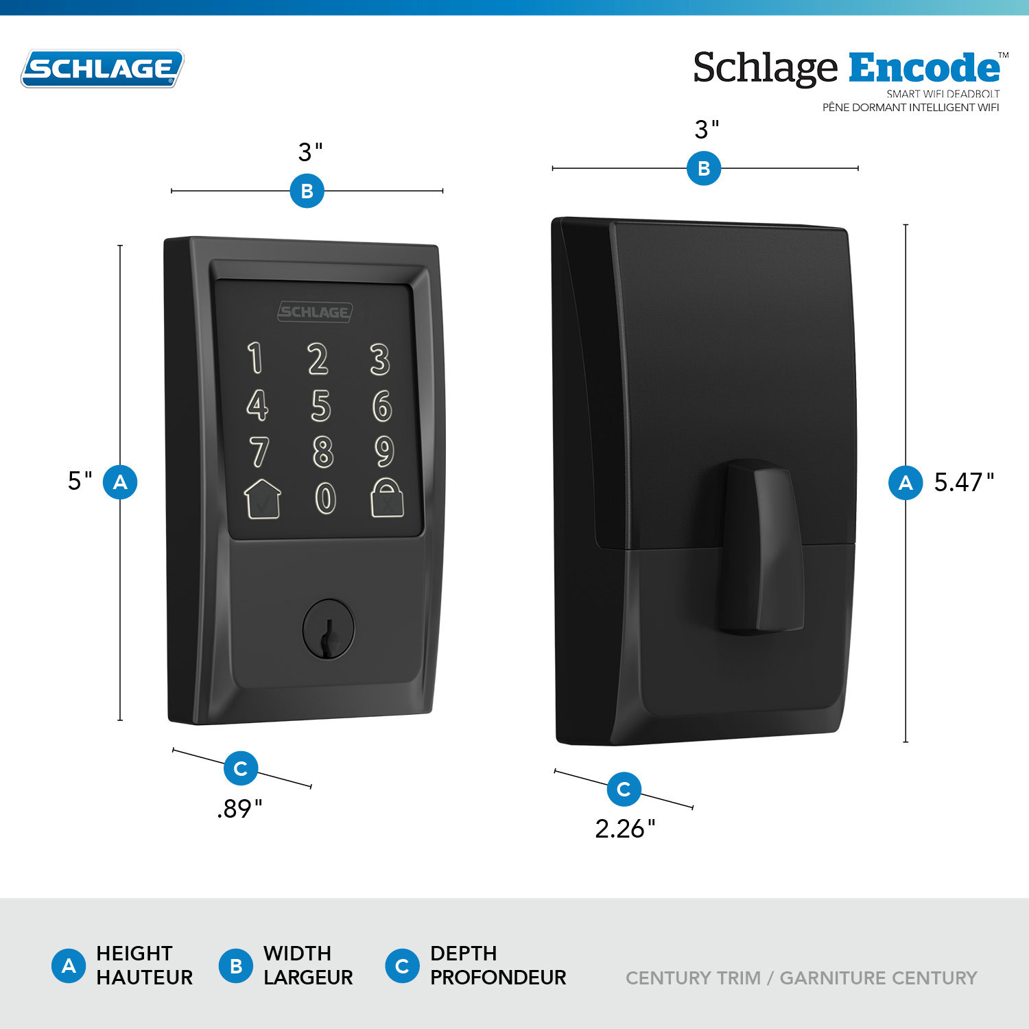SCHLAGE Encode Satin Brass 1-Cylinder Touch Screen Electronic Deadlock  201200