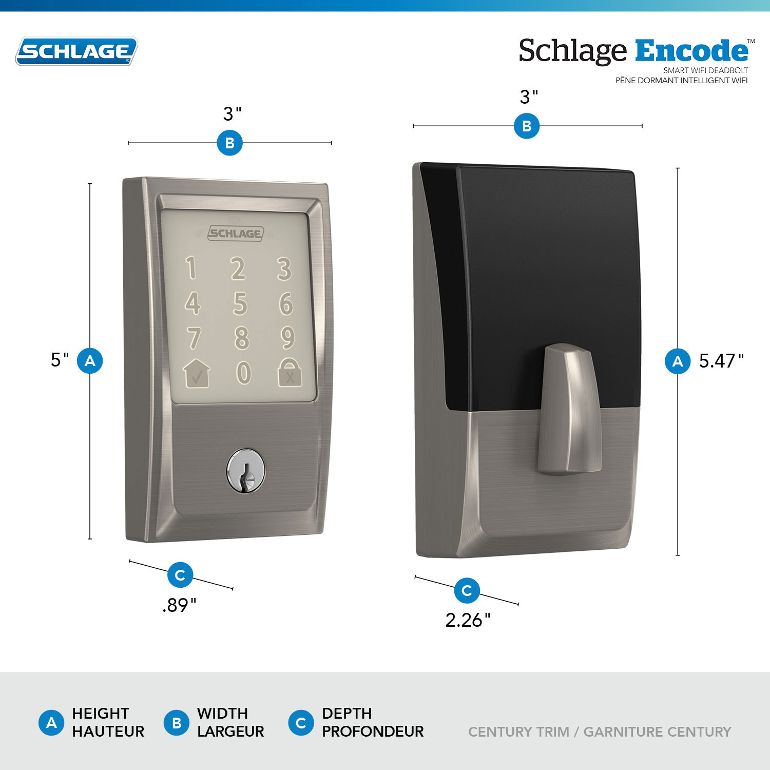 Poignée à serrure intelligente et pêne dormant Wi-Fi Encode de Schlage - Nickel satiné - Exclusivité Best Buy