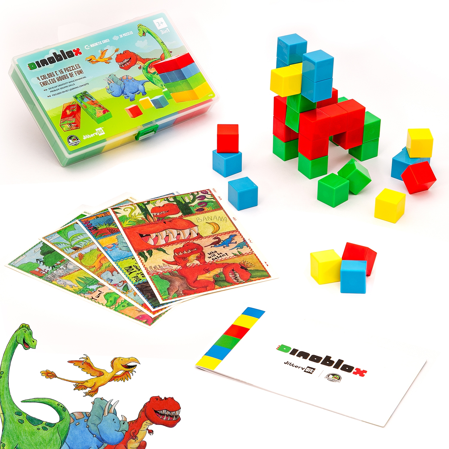 JitteryGit Dinosaur Magnetic Blocks Puzzle | 40 Educational STEM Magnets for Kids | Learning Toy for Boy & Girls Age Groups 3 4 5 6