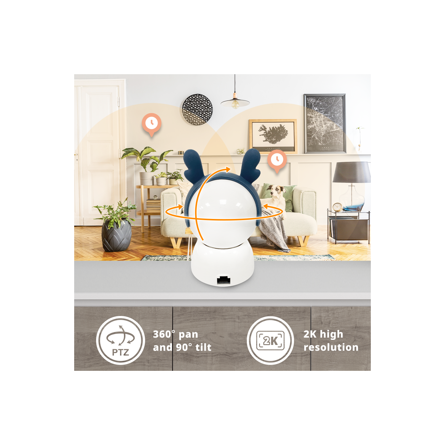 SpotCam Mibo Wireless Pet Security Camera, 2K , Indoor, Night Vision, Two-Way Talk, Motion & Sound Alert, PTZ Pan/Tilt, Pet Tracking, with Free