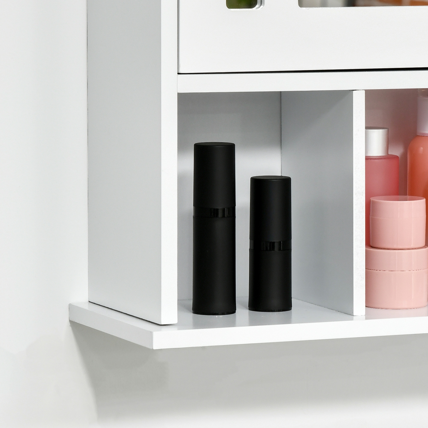 kleankin Bathroom Mirror Cabinet, Wall Mounted Medicine Cabinet, 3 Shelf Organizer for Kitchen, White