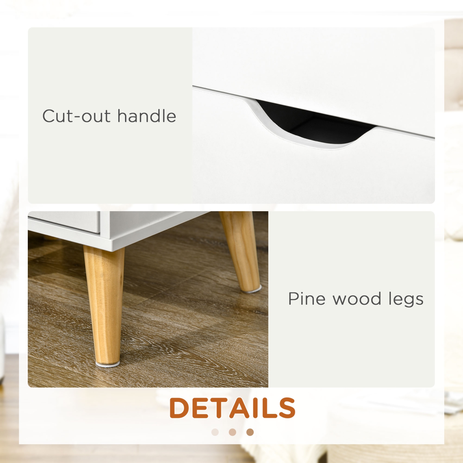 HOMCOM – Table de chevet moderne à 2 tiroirs, table de bout avec pieds en pin pour la chambre, blanc