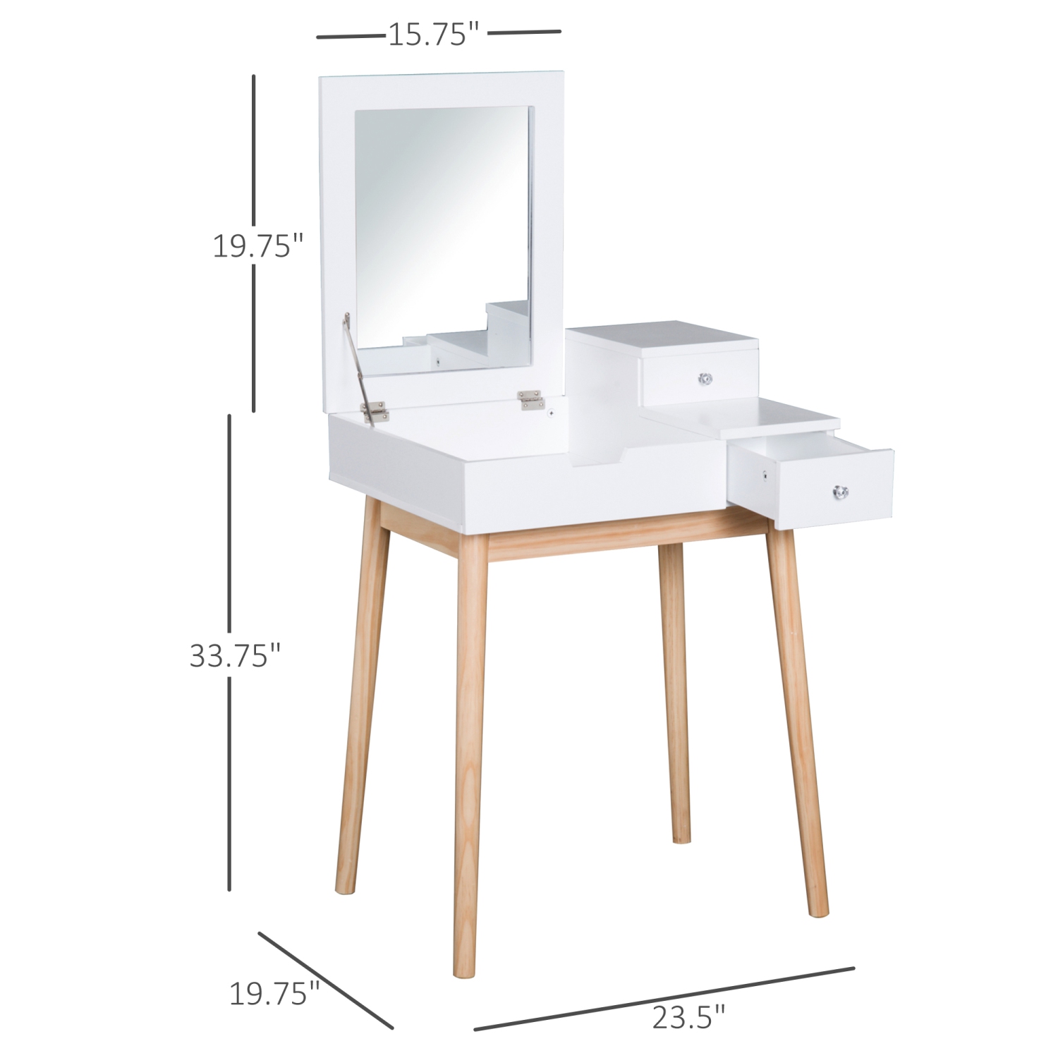 HOMCOM – Coiffeuse de maquillage avec miroir à dessus rabattable, table à langer moderne, bureau à maquillage avec dessus rabattable, 2 tiroirs pour