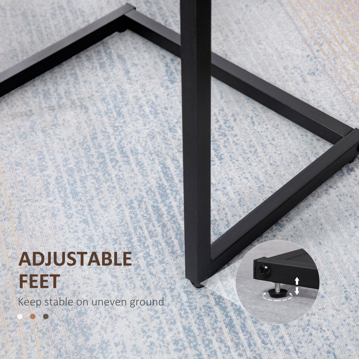 Ensemble de 3 tables de bout gigognes de HOMCOM, table d'appoint industrielle en forme de C avec cadre en acier pour canapé, lit, salon, brun rustique