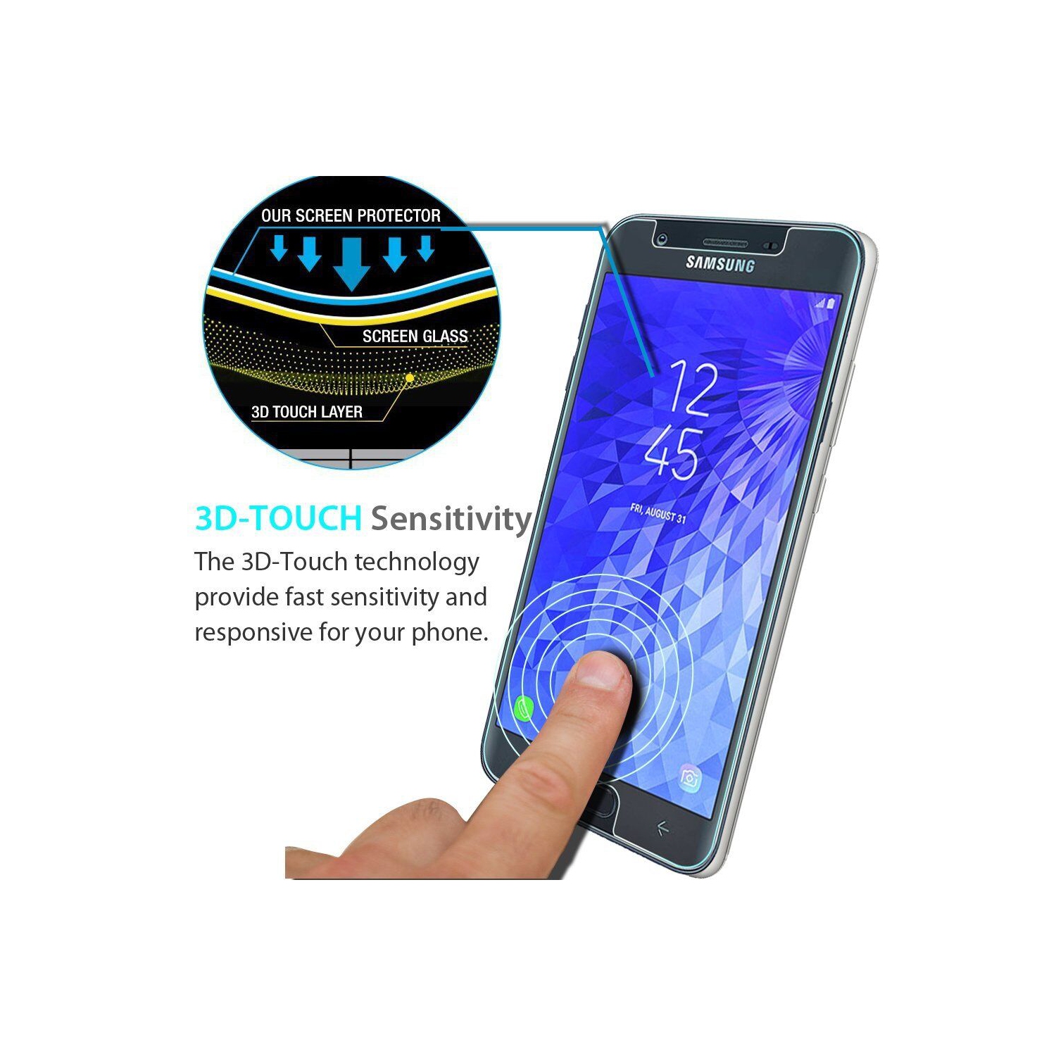 [PAQUET de 2] Protecteur d’écran en verre trempé pour Galaxy J3 2018 de Samsung - convient aux étuis