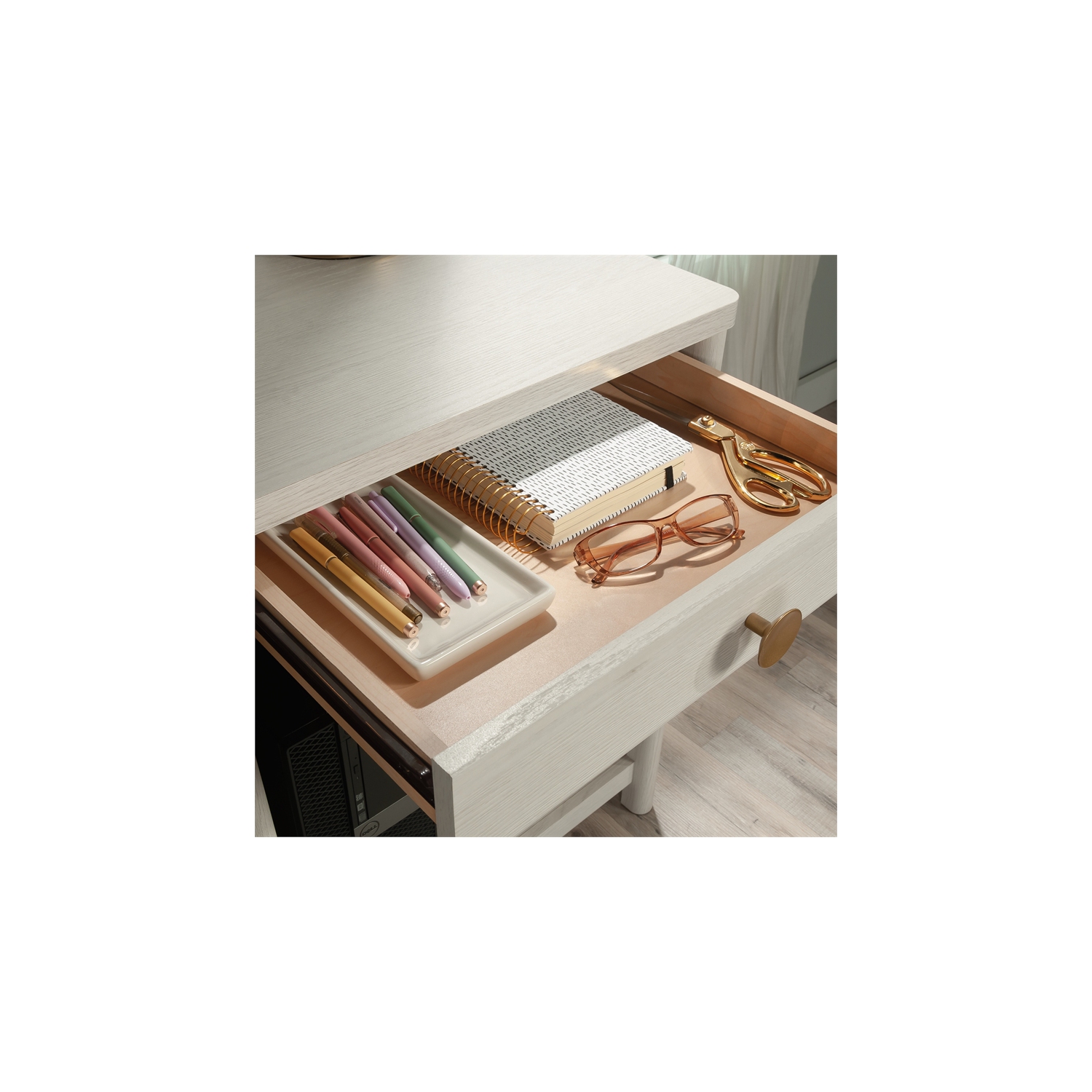 Sauder Dover Edge Engineered Wood Desk in Glacier Oak