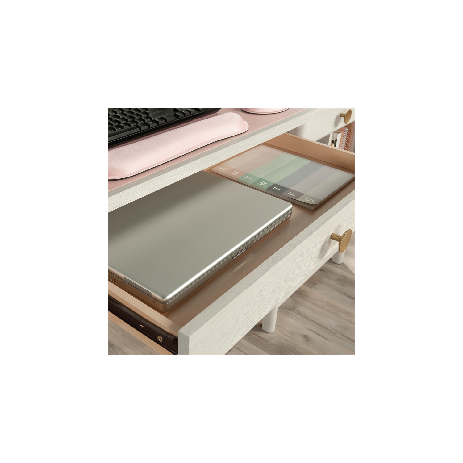 Sauder Dover Edge Engineered Wood Desk in Glacier Oak