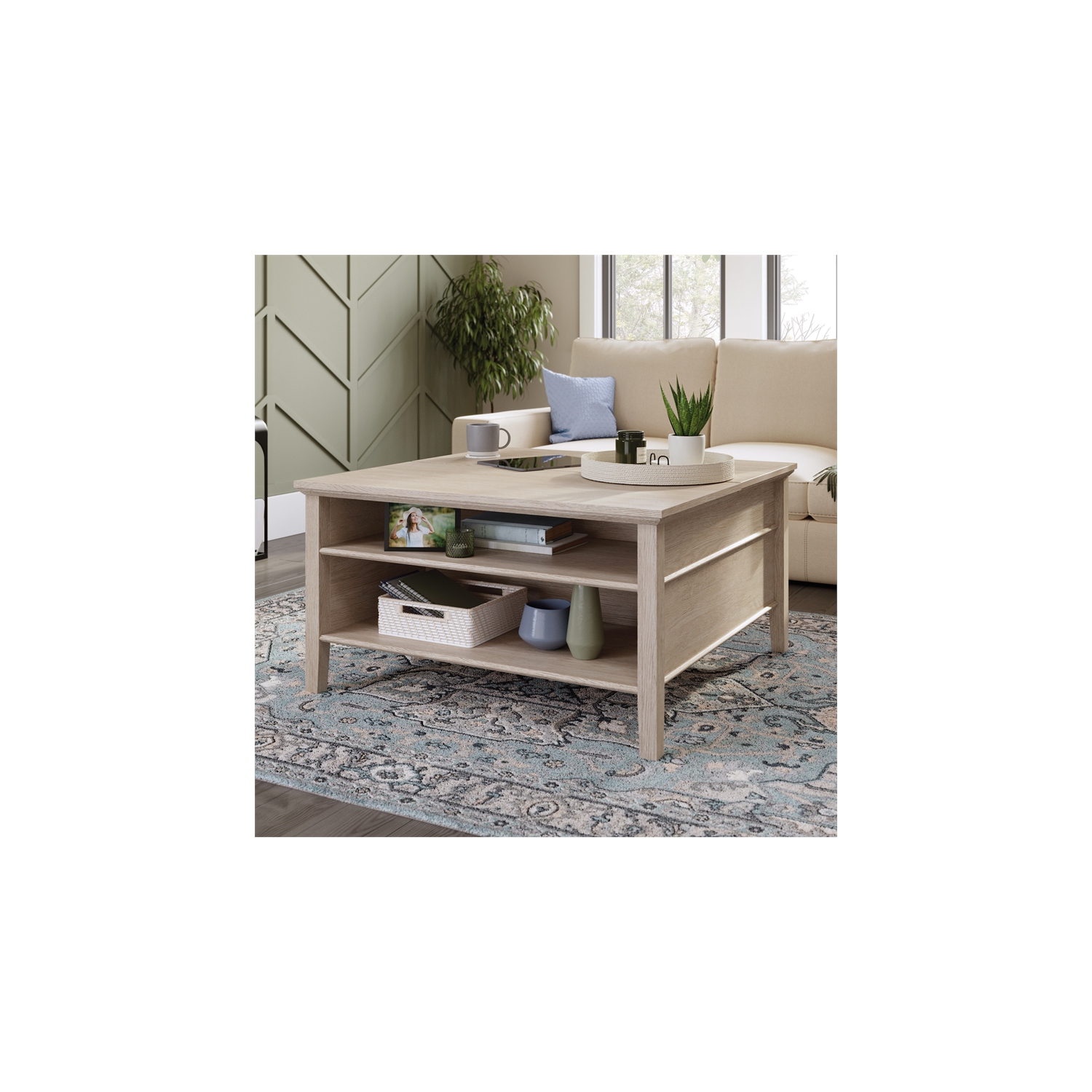 Sauder – Table basse à dessus relevable en bois d’ingénierie East Adara, fini chêne cascade