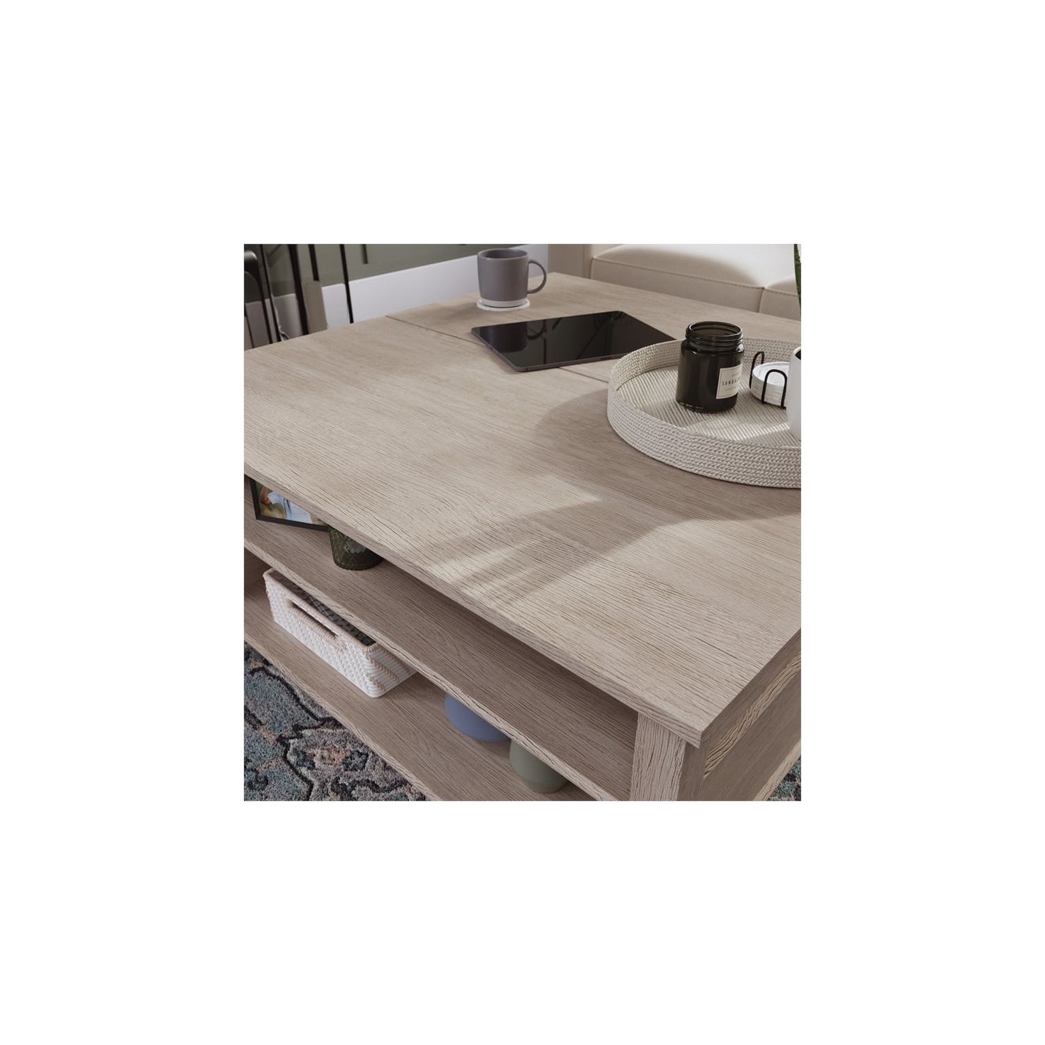 Sauder – Table basse à dessus relevable en bois d’ingénierie East Adara, fini chêne cascade