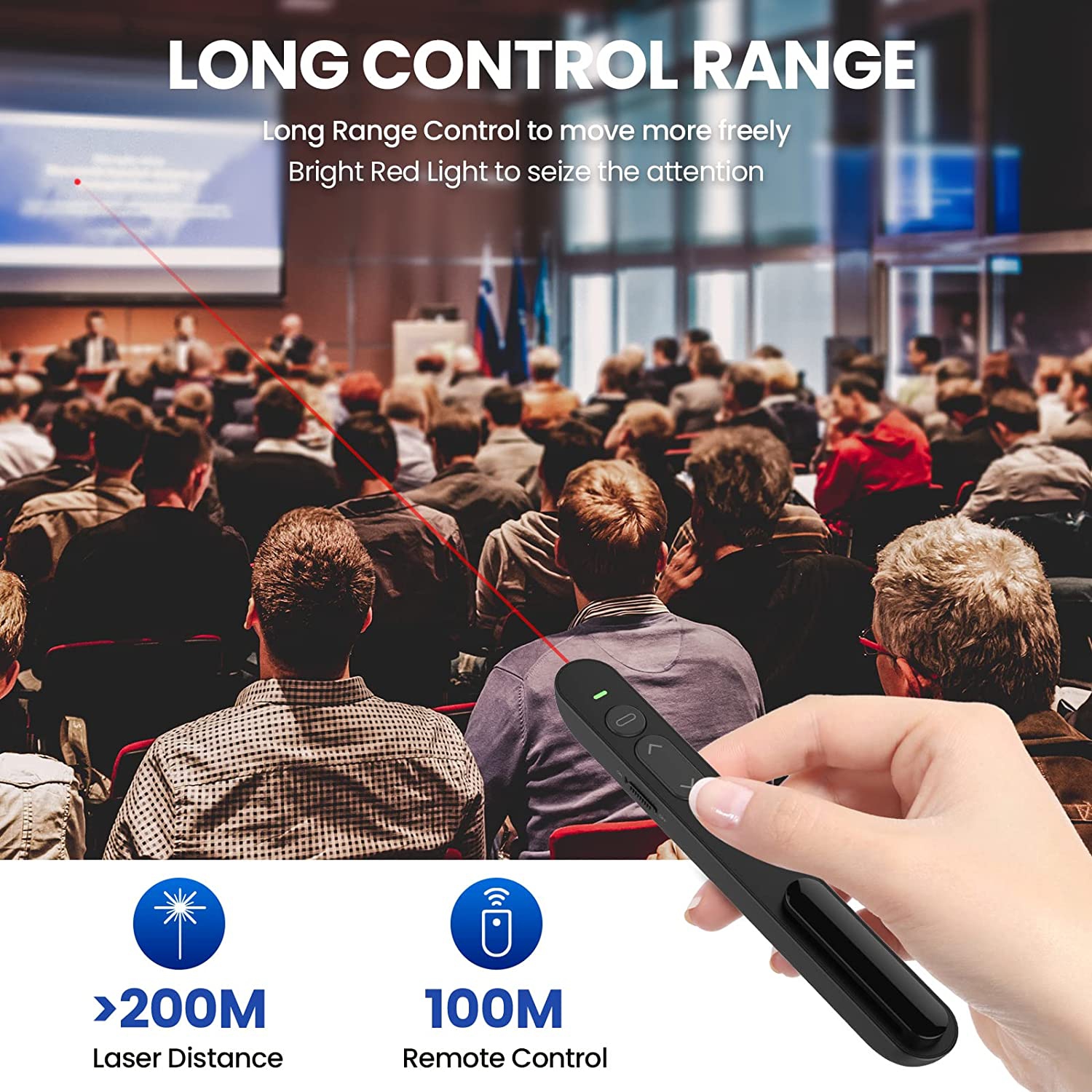 Wireless Presenter, 2.4GHz USB Control Presentation PPT PowerPoint Clicker for Mac, Keynote, Laptop, Google Slides - Support Hyperlink and Volume