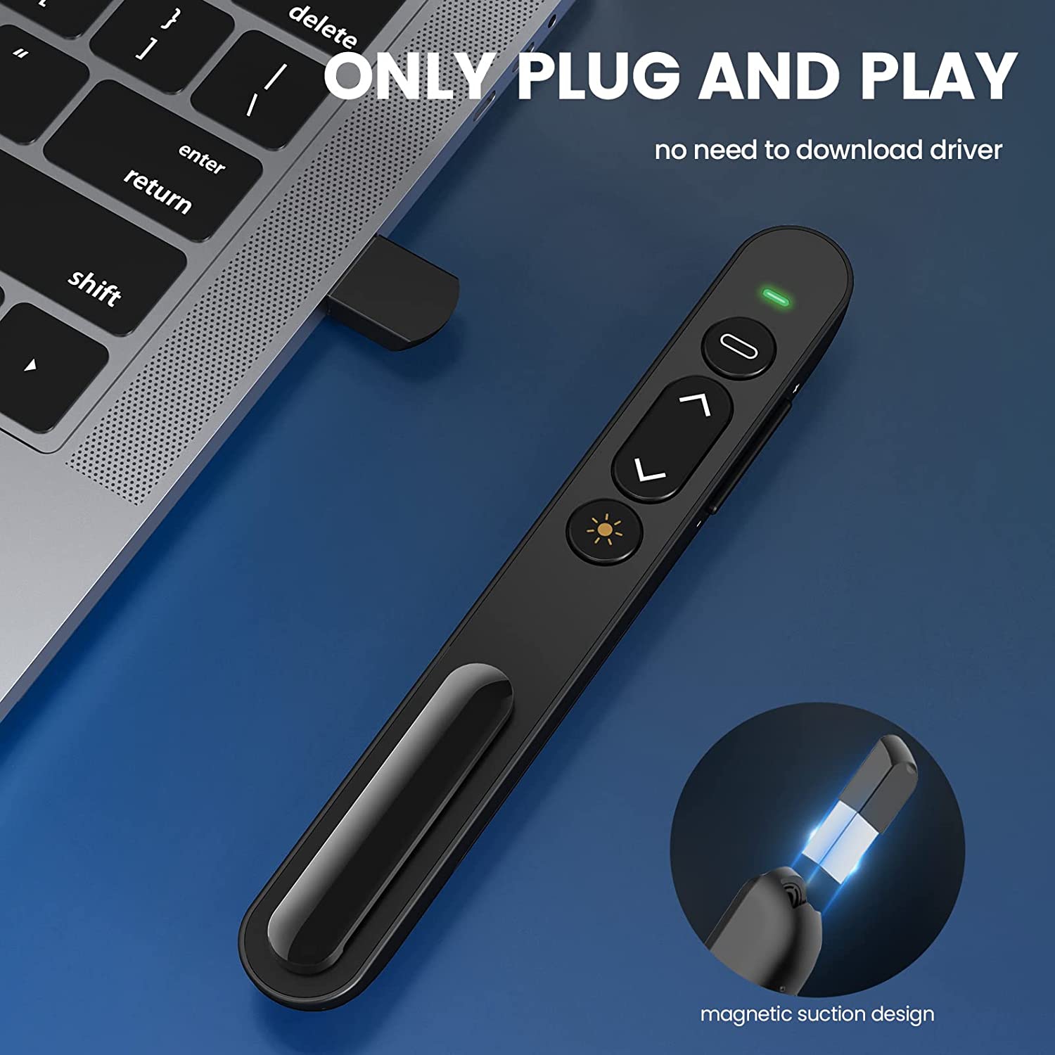 Wireless Presenter, 2.4GHz USB Control Presentation PPT PowerPoint Clicker for Mac, Keynote, Laptop, Google Slides - Support Hyperlink and Volume