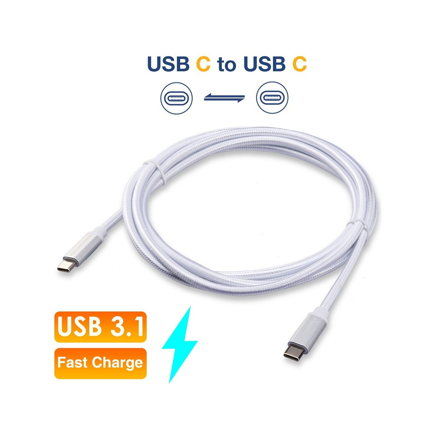 Thunderbolt 3 Compatible Nylon Braided USB C to USB C Cable Increased Durability