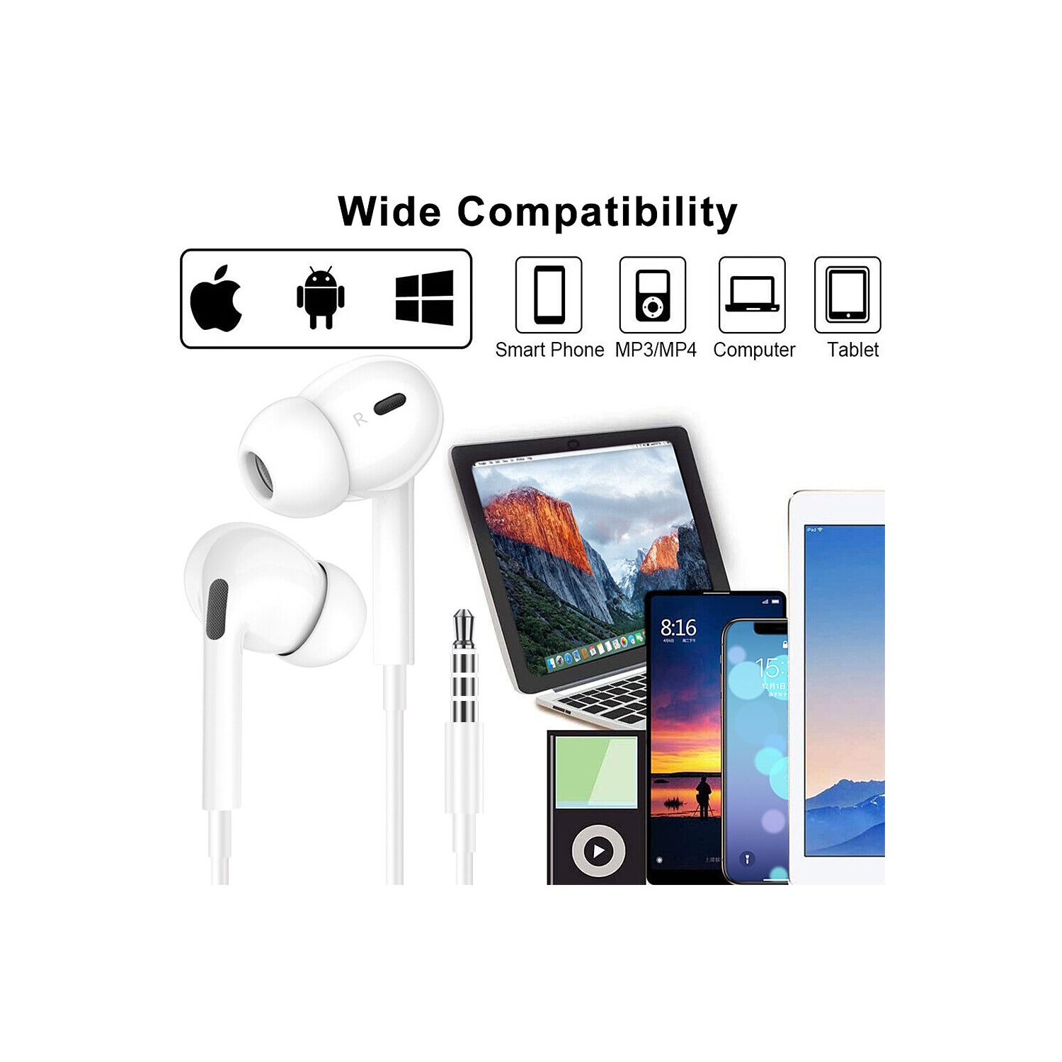 Noise Isolating 3.5MM Stereo Earbuds for iPhone 5 6, iPad Air 1 2 3, iPod Touch