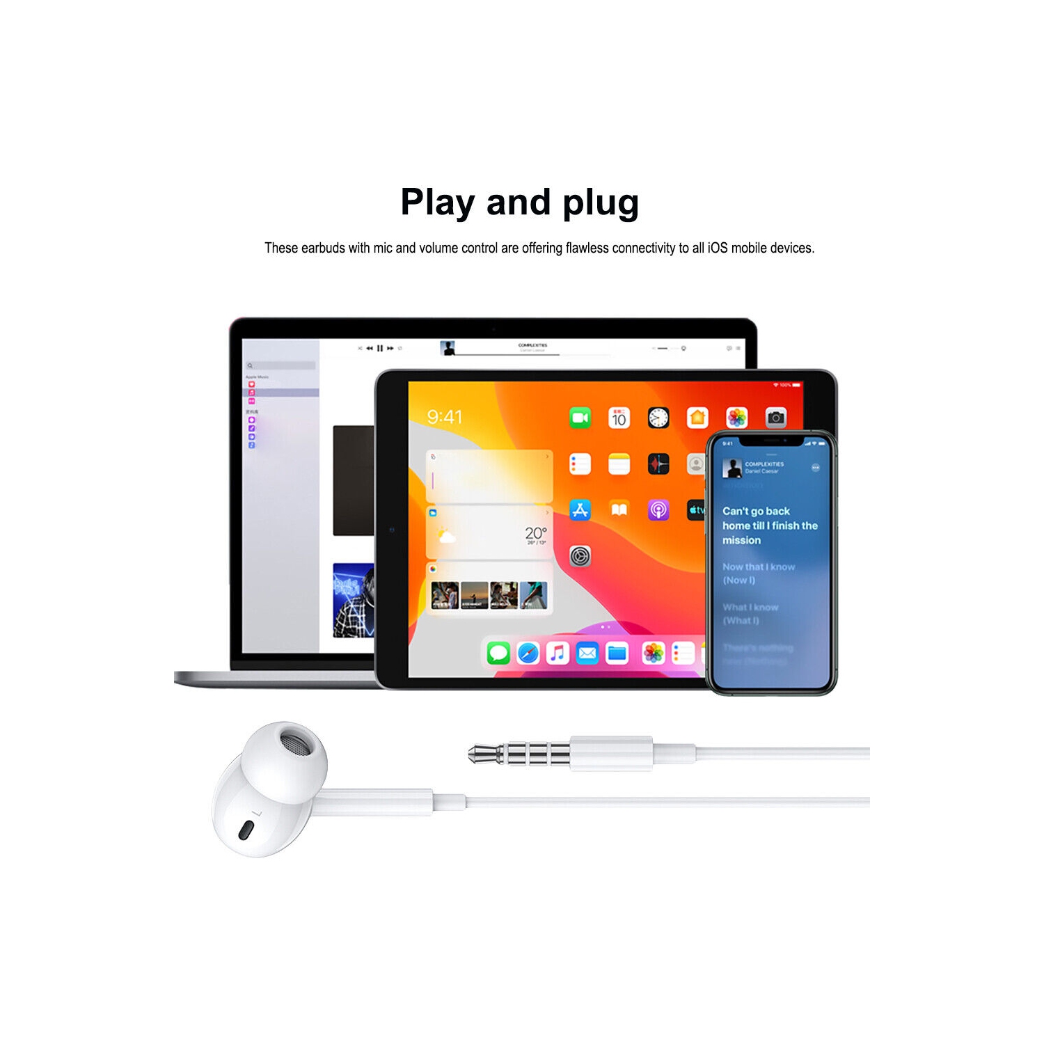 Noise Isolating 3.5MM Stereo Earbuds for iPhone 5 6, iPad Air 1 2 3, iPod Touch