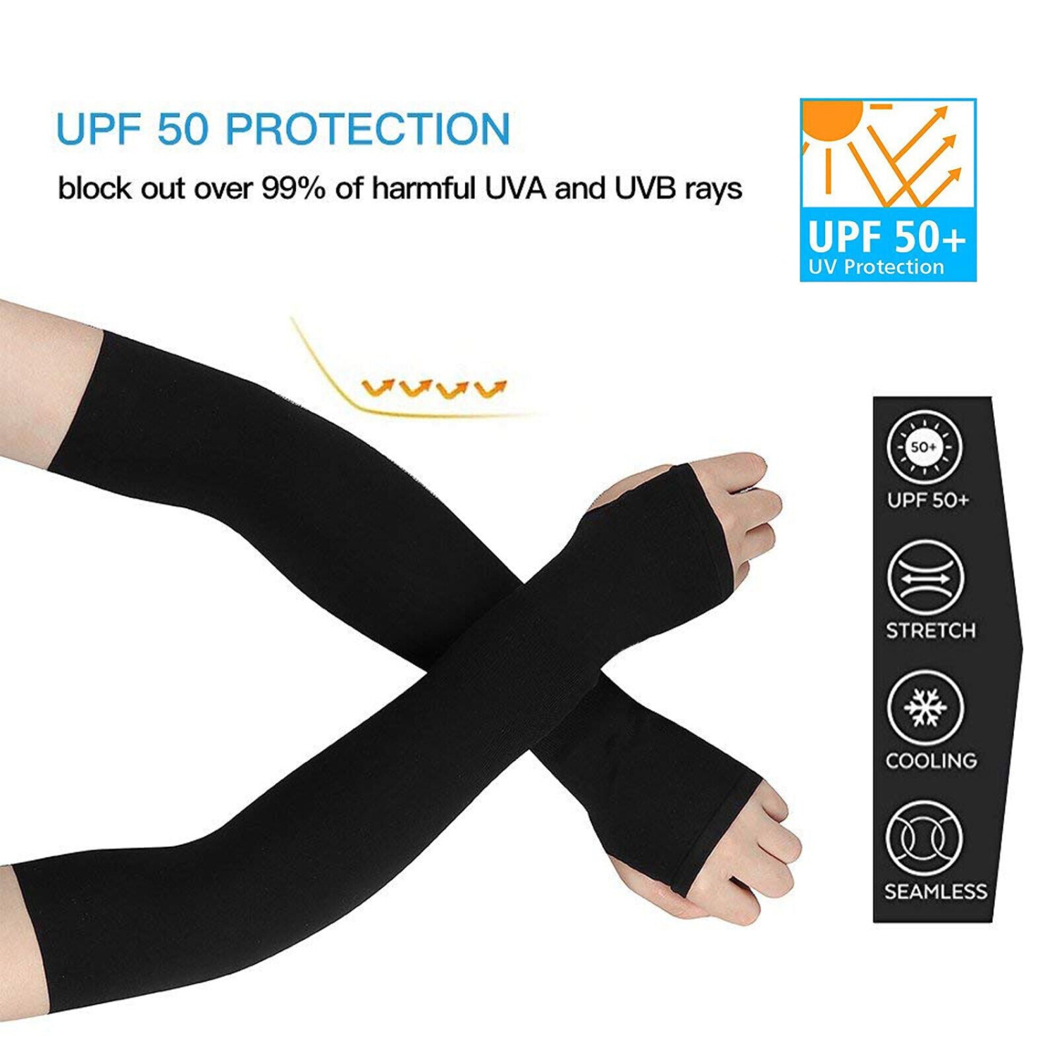 UPF 50 Sun Protection Cooling Arm Sleeves with Thumb Hole to Cover Arms, Unisex