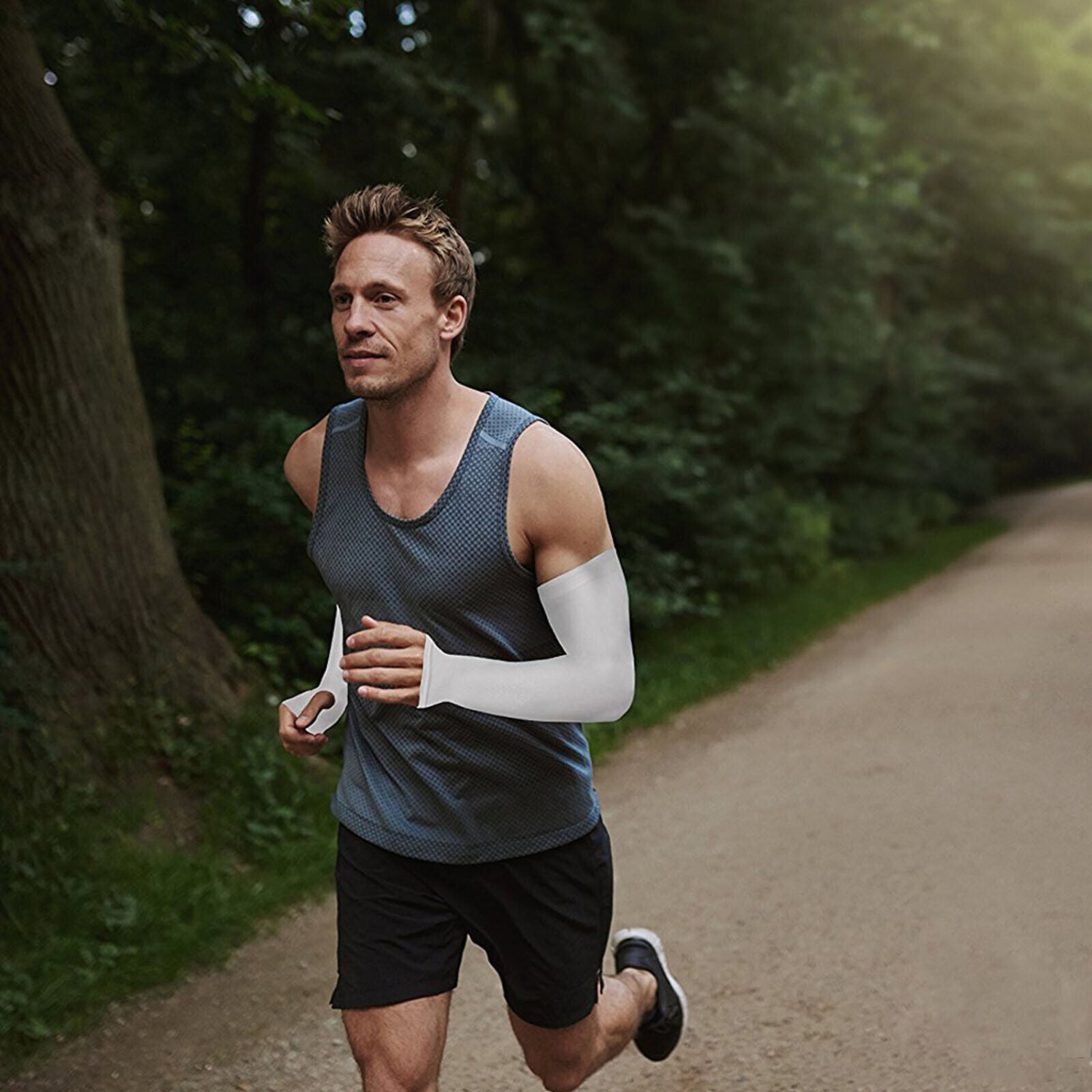 UPF 50 Sun Protection Cooling Arm Sleeves with Thumb Hole to Cover Arms, Unisex