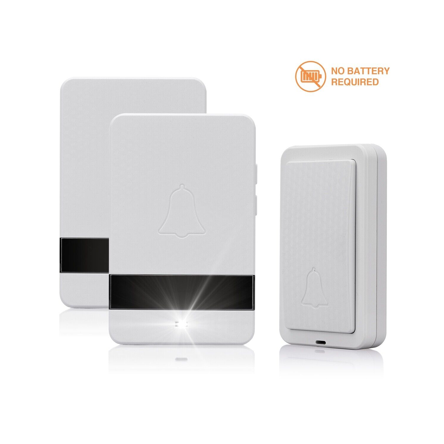 Sonnette sans fil alimentée par pile 1 bouton à distance + 2 récepteurs à brancher, blanc