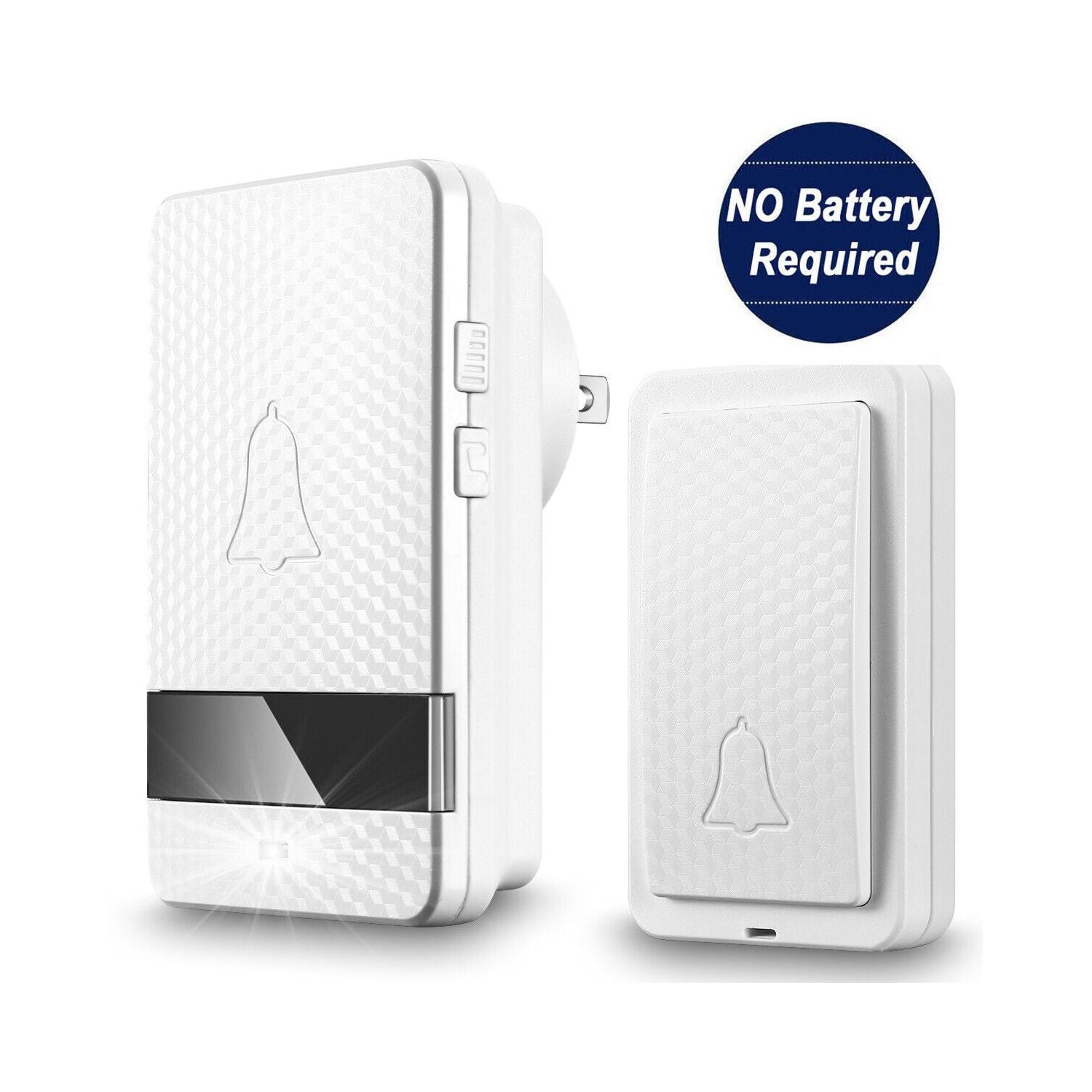 Sonnette sans fil alimentée par pile 1 bouton à distance + 2 récepteurs à brancher, blanc