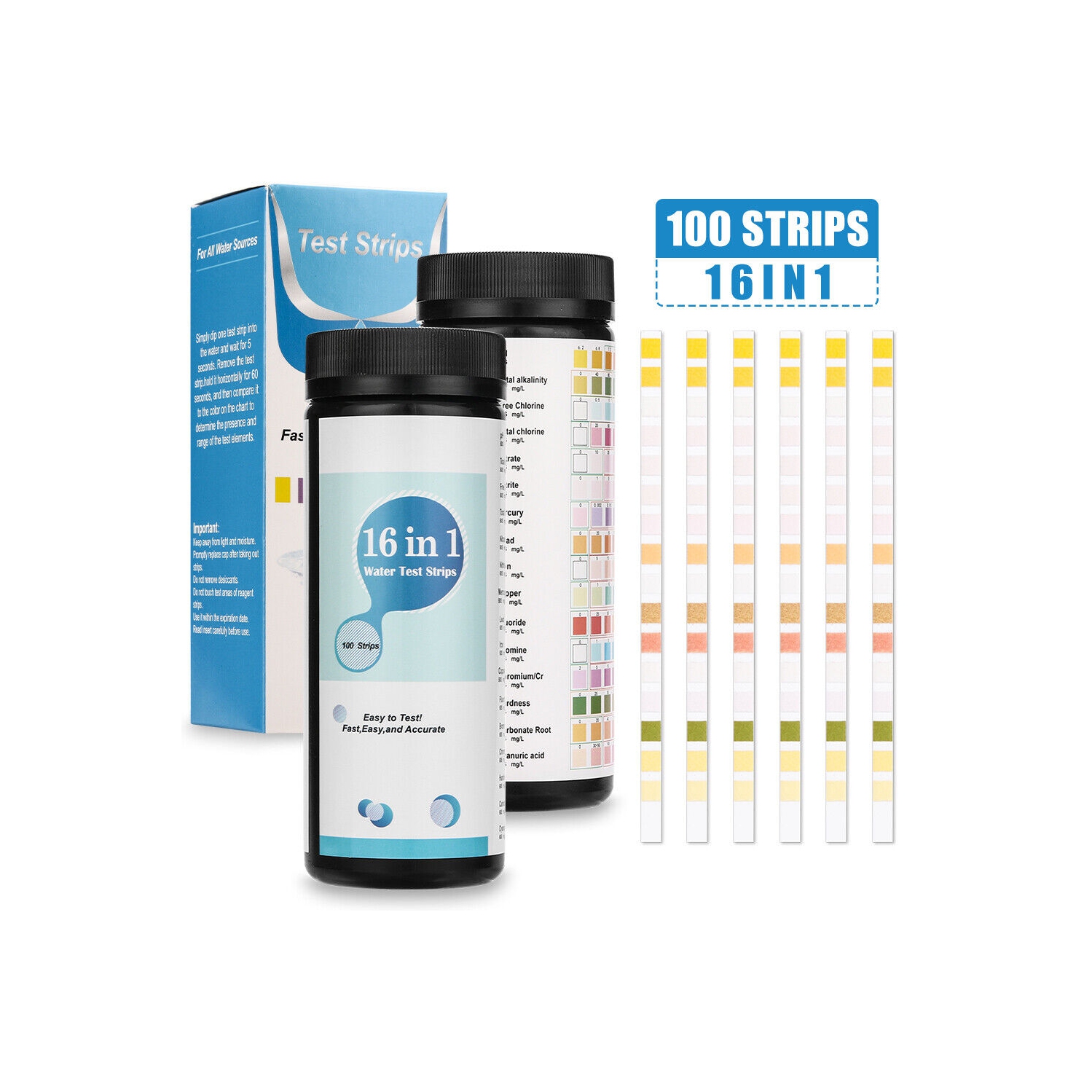 100 BANDELETTES de test 16-EN-1 pour eau potable facile à utiliser pour le fer à plomb PH Hardness