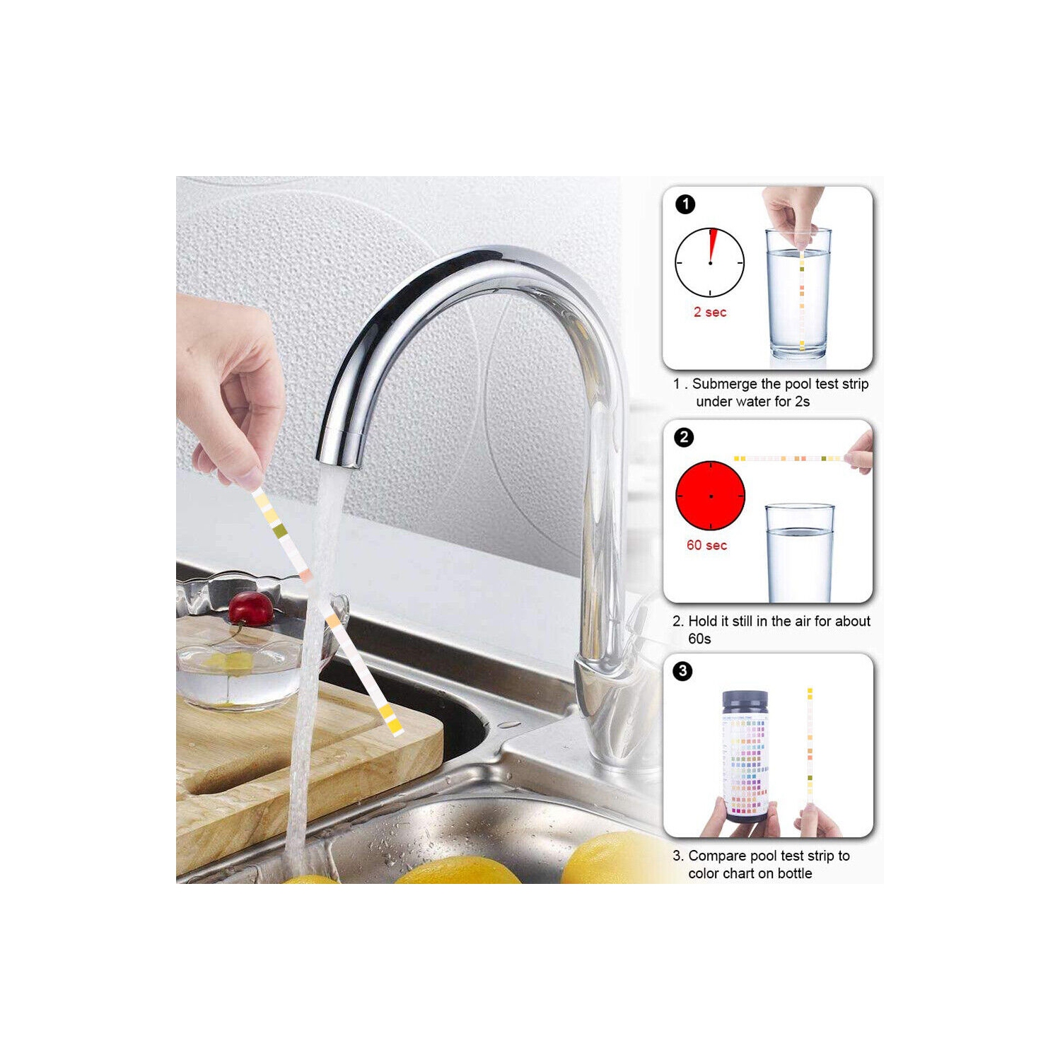 100 BANDELETTES de test 16-EN-1 pour eau potable facile à utiliser pour le fer à plomb PH Hardness