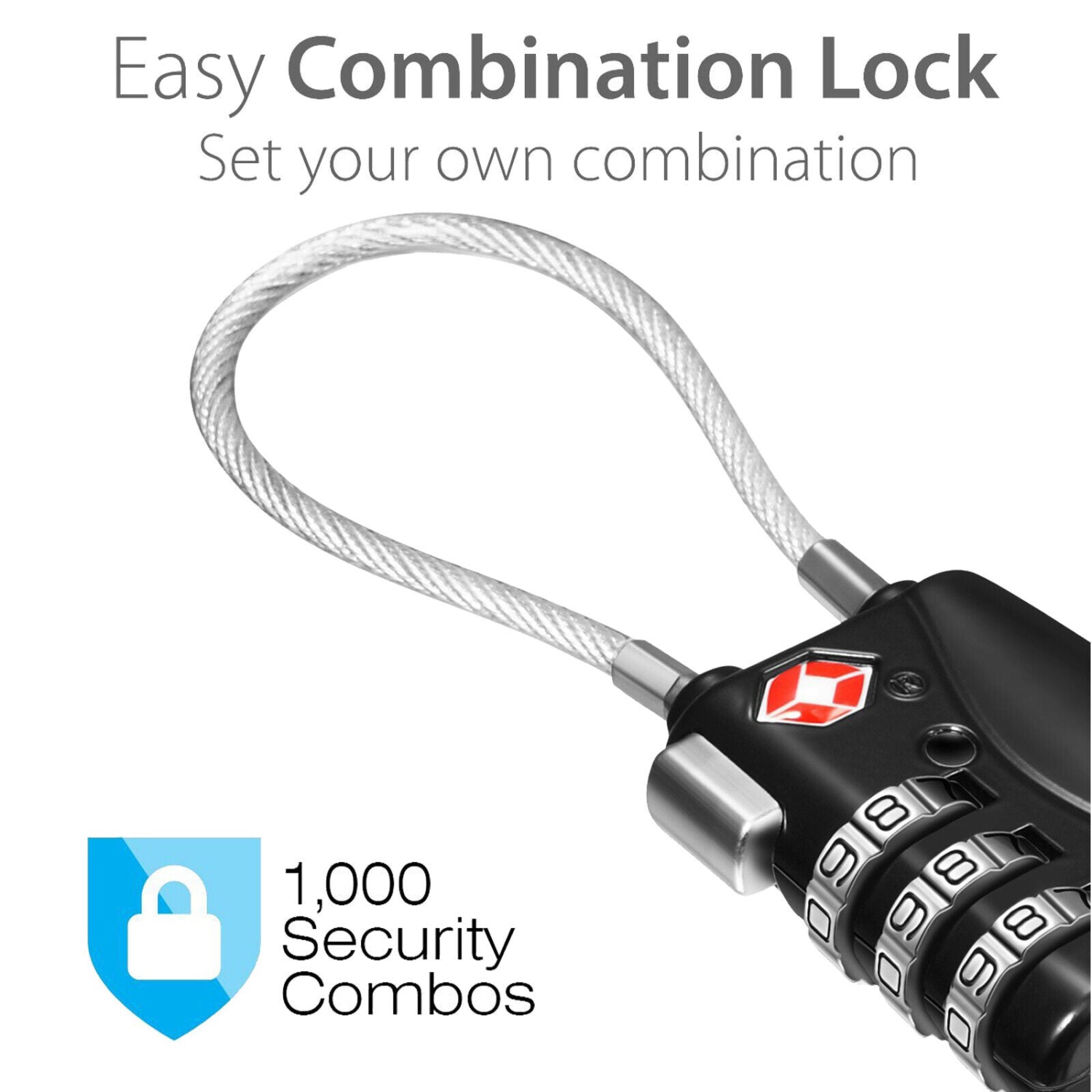 TSA Approved Cable Luggage Locks, Re-settable Combination with Alloy Body :  : Clothing, Shoes & Accessories
