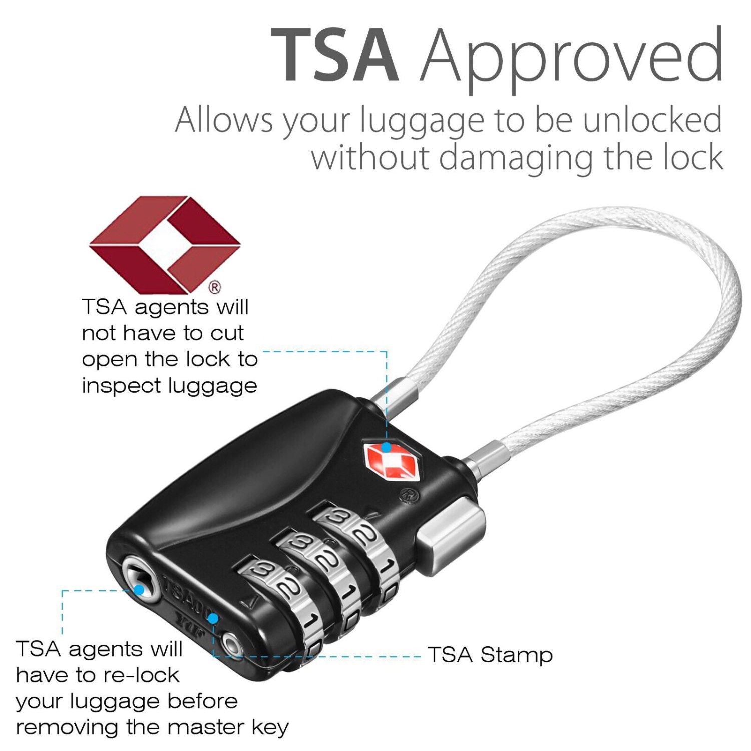 TSA Approved Luggage Lock 3 Digit Combination Travel Padlock Zinc
