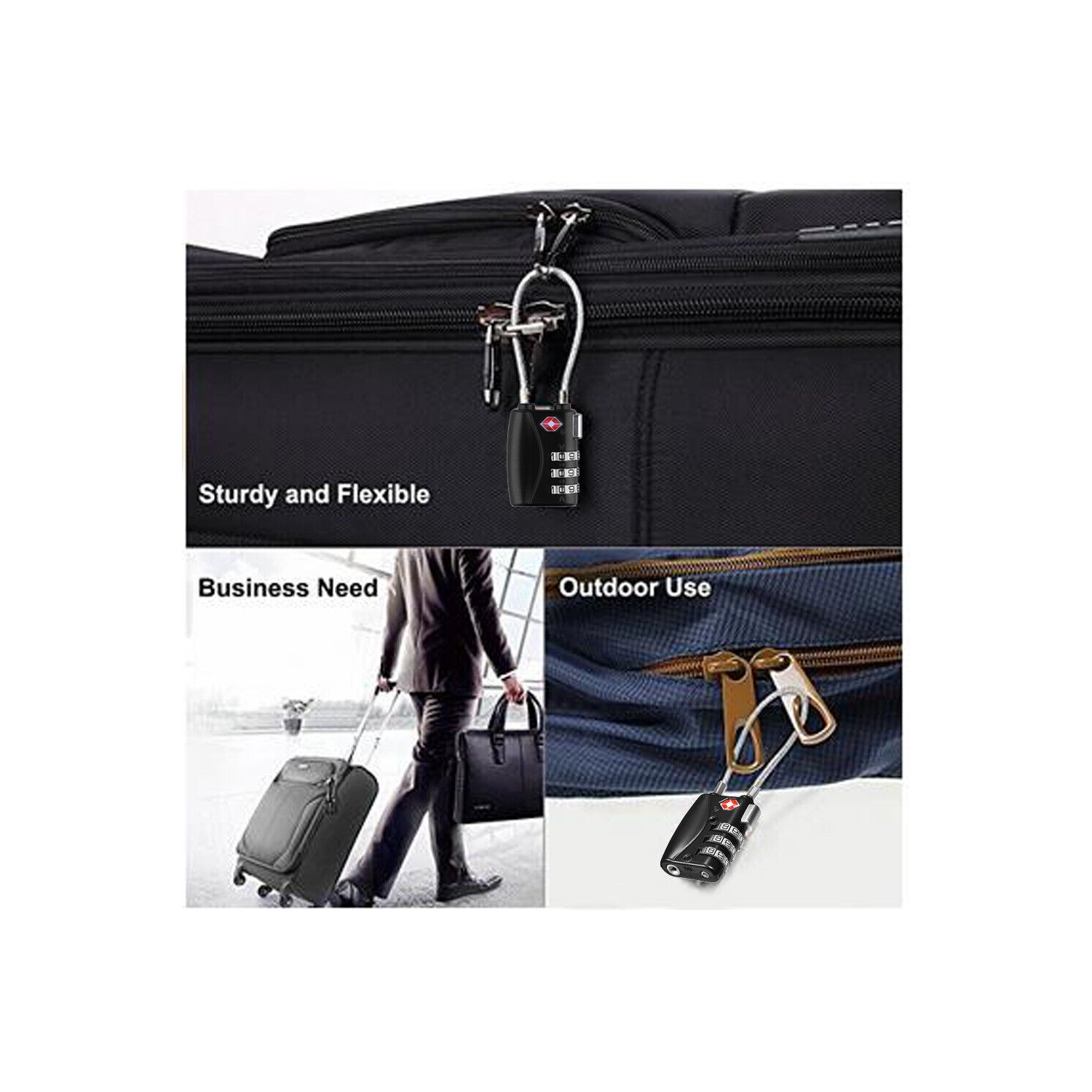 TSA Approved Travel Combination Cable Luggage Locks for Suitcases & Backpacks