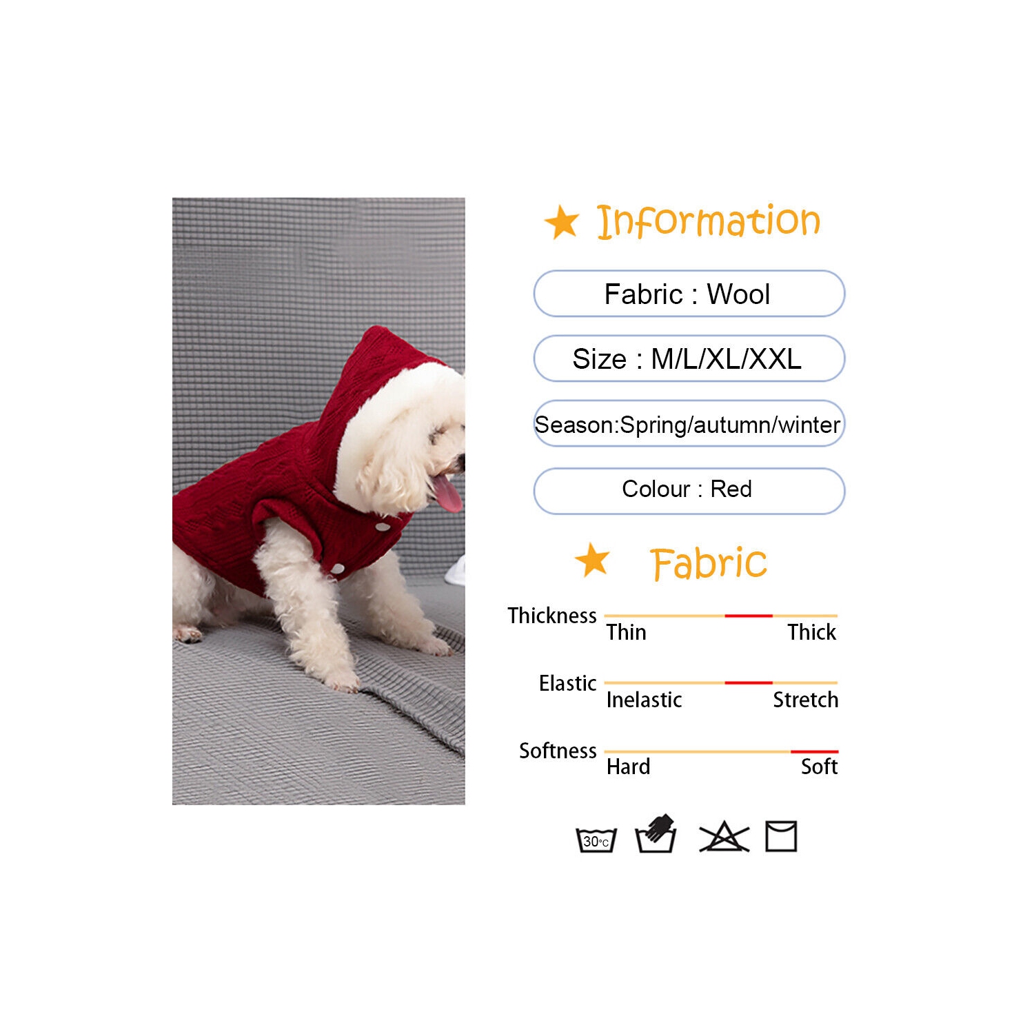 Chandail d'hiver rouge pour chien chaud avec chapeau pour chiots chiens et chats CA