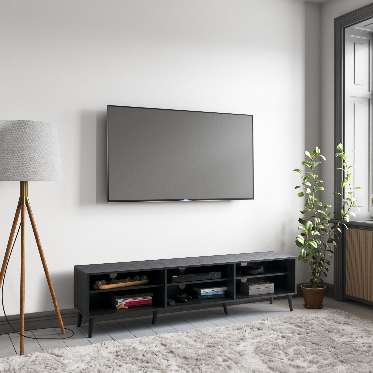 CorLiving THW-651-B TV Stand with Open Shelves, TVs up to 85"