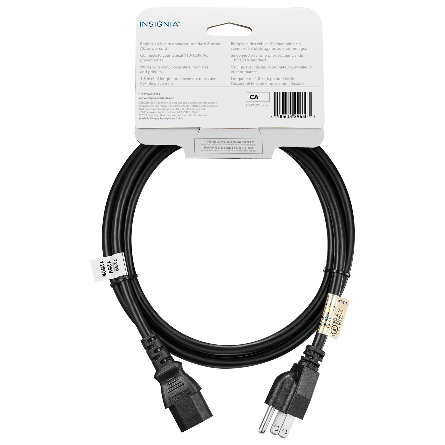 Insignia 1.8m AC Power Cable (NS-PC2P6B23-C) - Only at Best Buy