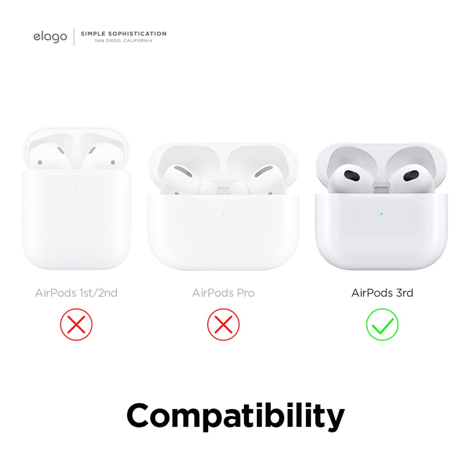 elago Silicone Case Compatible with AirPods 3rd Generation Case - Carabiner Included, Supports Wireless Charging, Shock Resistant, Full Protection