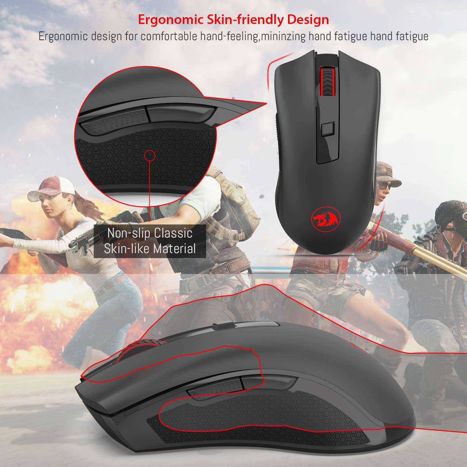 Redragon M652 Optical 2.4G Wireless Mouse with USB Receiver, 2400 DPI Portable Gaming & Office Mice, 5 Adjustable DPI Levels, 6 Buttons for Desktop,